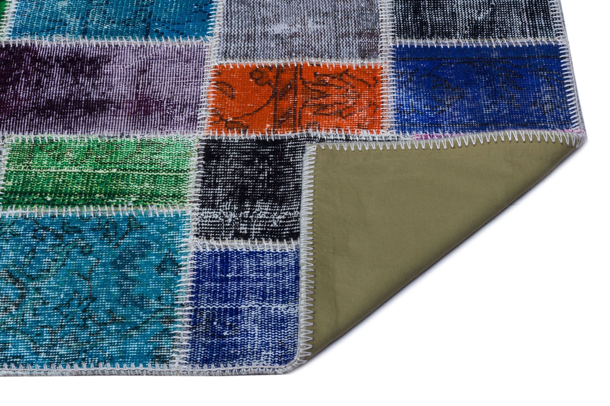 Iskece 26079 Beige Patchwork Wool Handmade Area Rug 2'7" x 4'11"