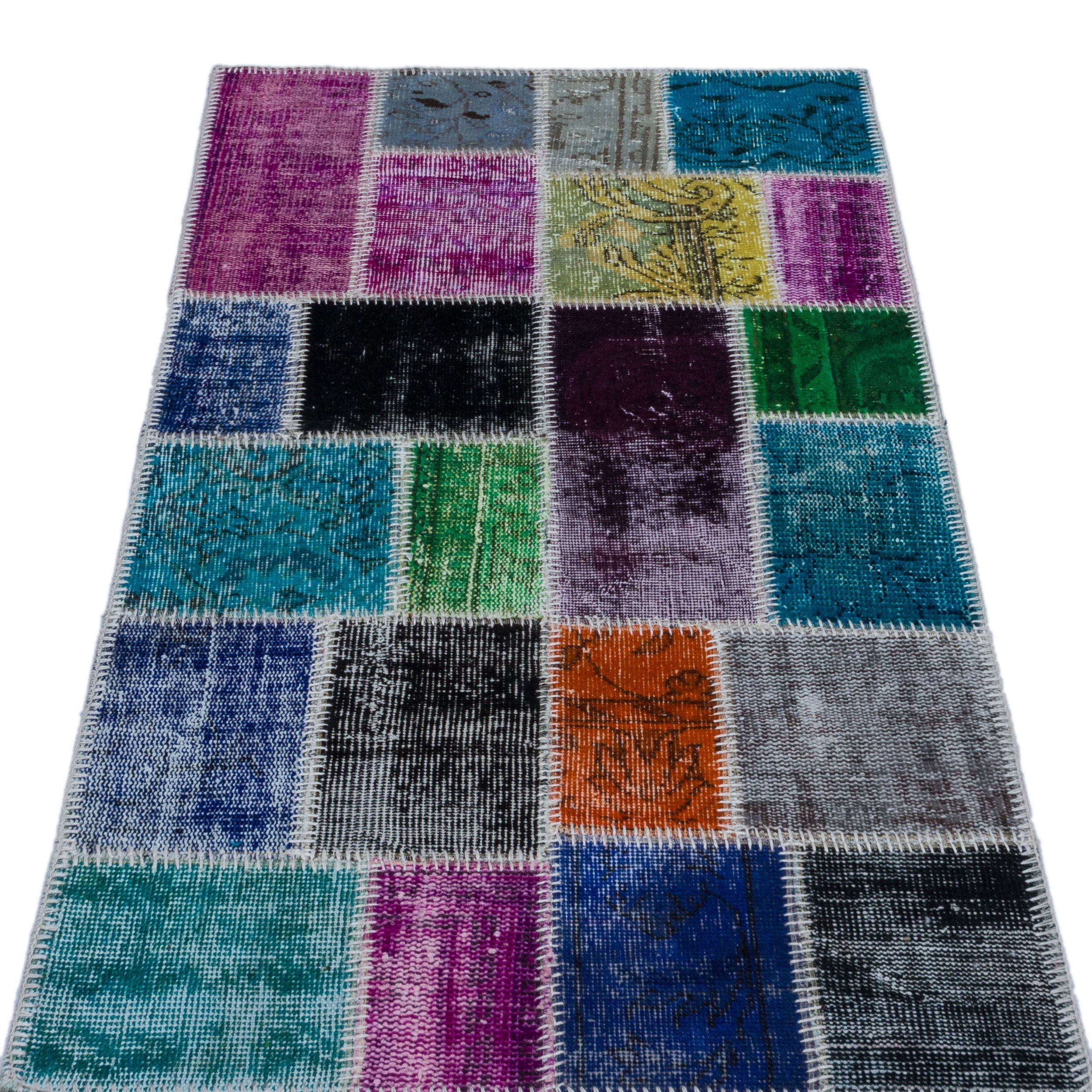 Iskece 26079 Beige Patchwork Wool Handmade Area Rug 2'7" x 4'11"
