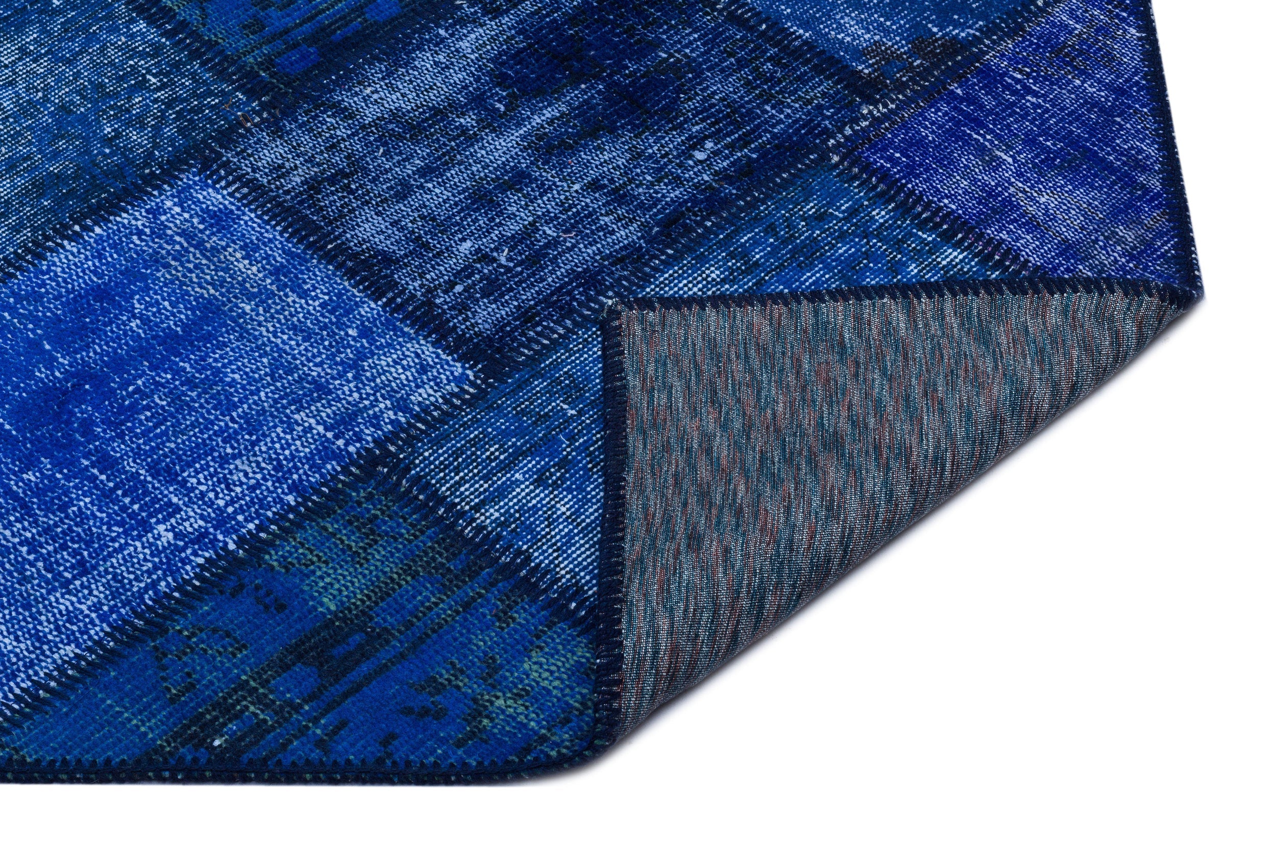 Iskece 26081 Blue Patchwork Wool Handmade Area Rug 2'7" x 4'11"