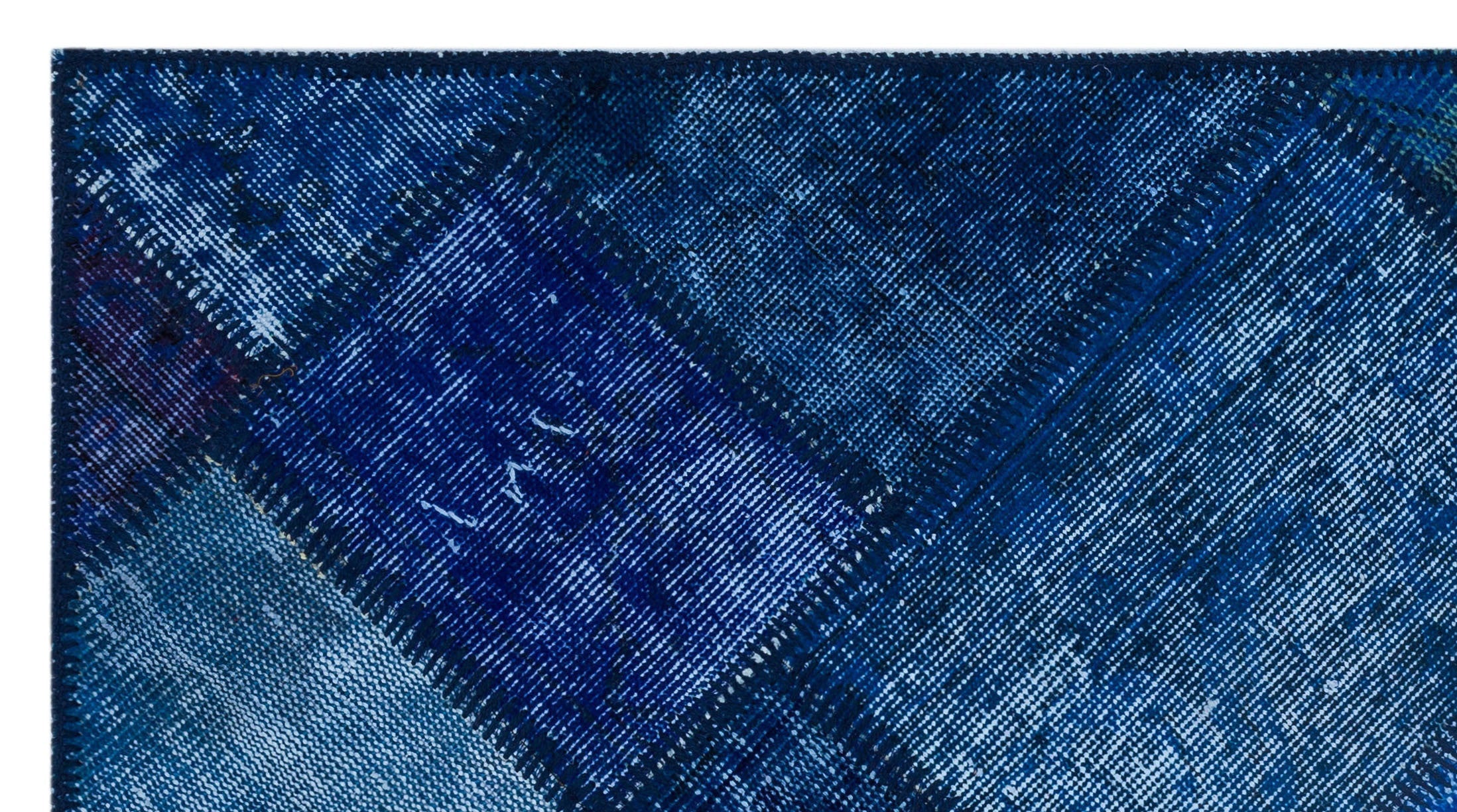 Iskece 26081 Blue Patchwork Wool Handmade Area Rug 2'7" x 4'11"