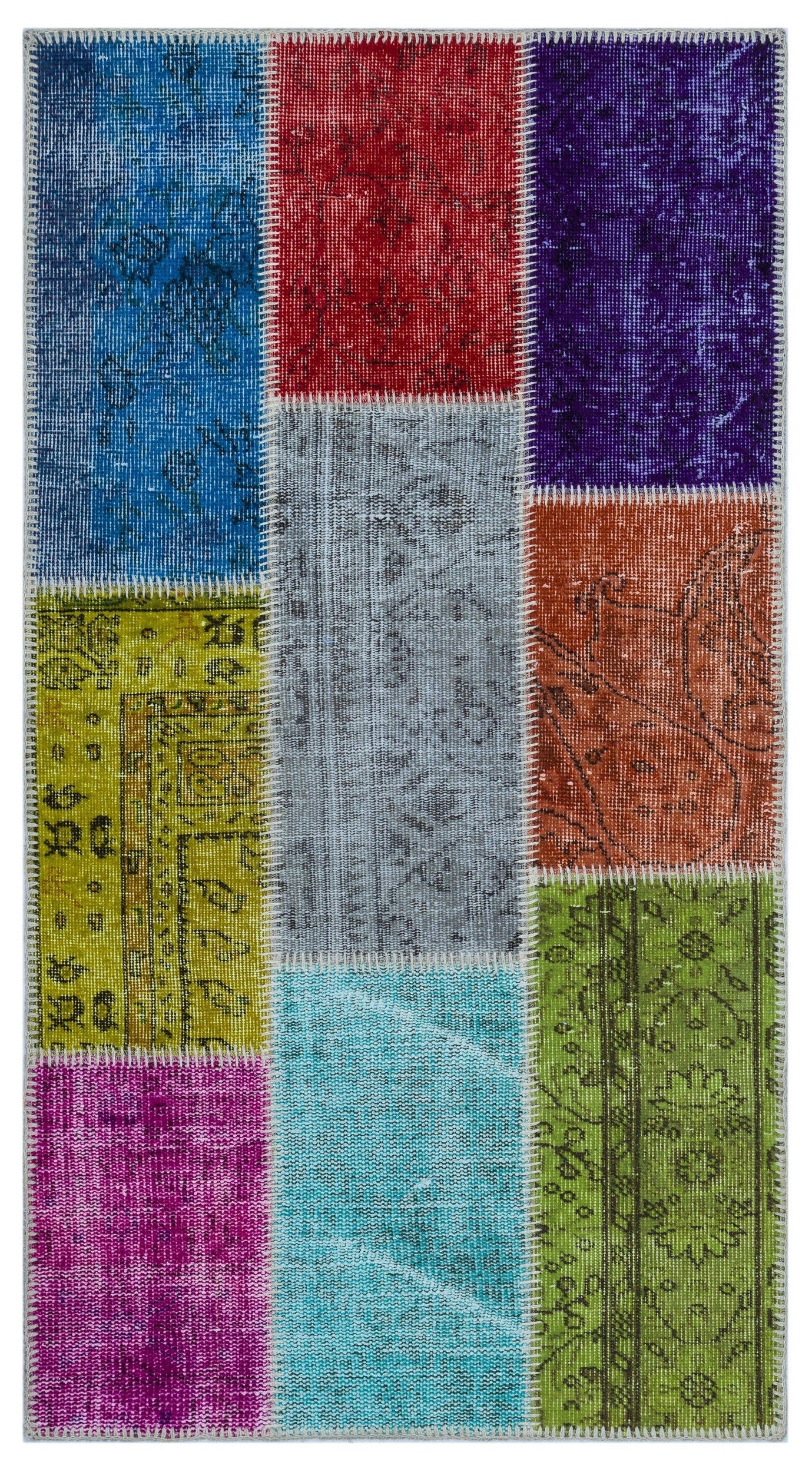 Iskece 26093 Beige Patchwork Wool Handmade Area Rug 2'7" x 4'11"