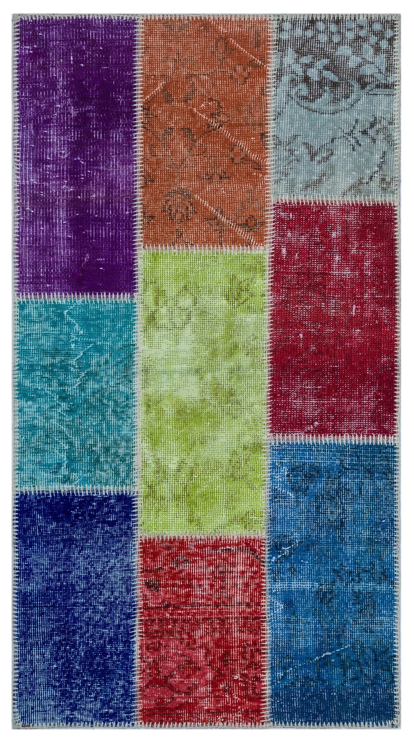 Iskece 26094 Beige Patchwork Wool Handmade Area Rug 2'7" x 4'11"
