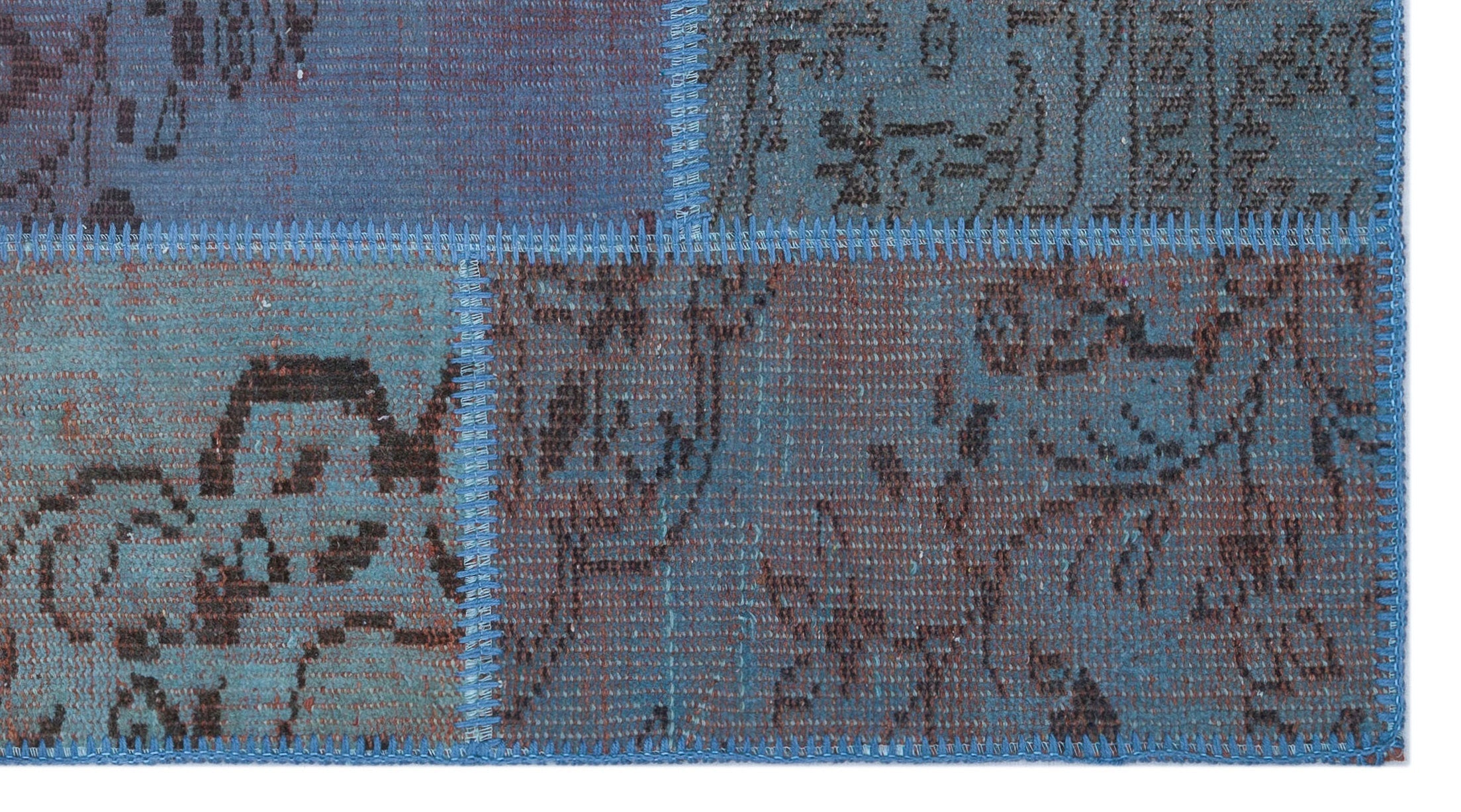 Iskece 26095 Blue Patchwork Wool Handmade Area Rug 2'7" x 4'11"
