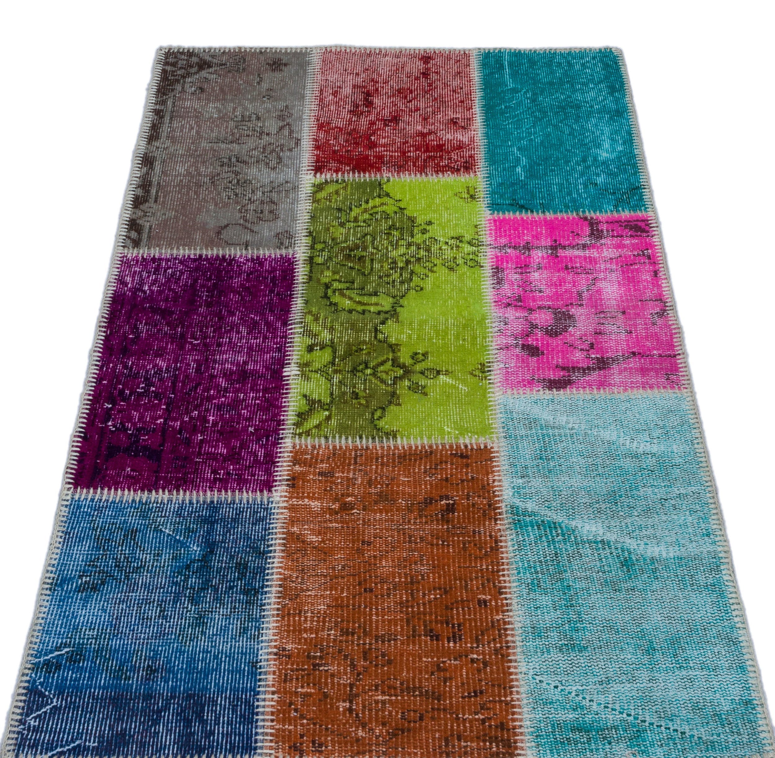 Iskece 26100 Beige Patchwork Wool Handmade Area Rug 2'7" x 4'11"