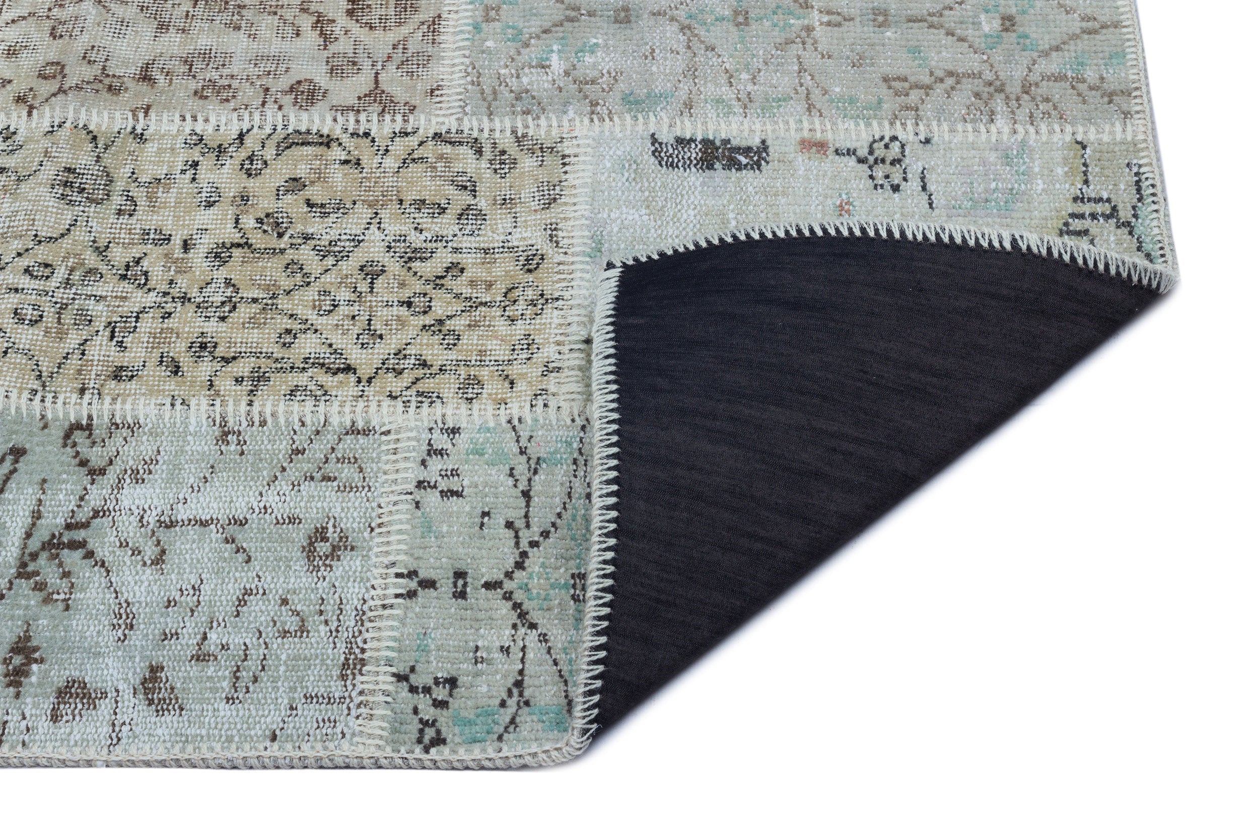 Iskece 26121 Beige Patchwork Wool Handmade Area Rug 2'7" x 4'11"
