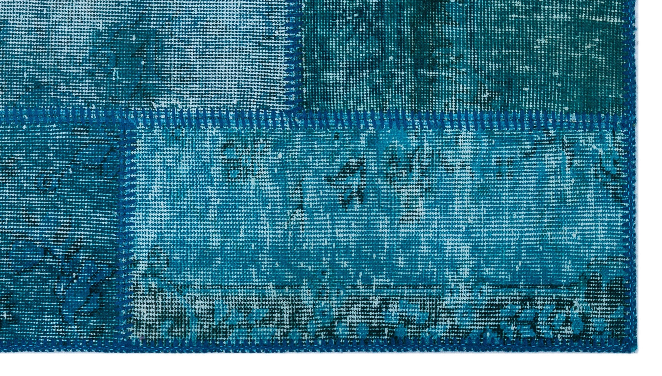 Iskece 26125 Turquoise Patchwork Wool Handmade Area Rug 2'7" x 4'11"