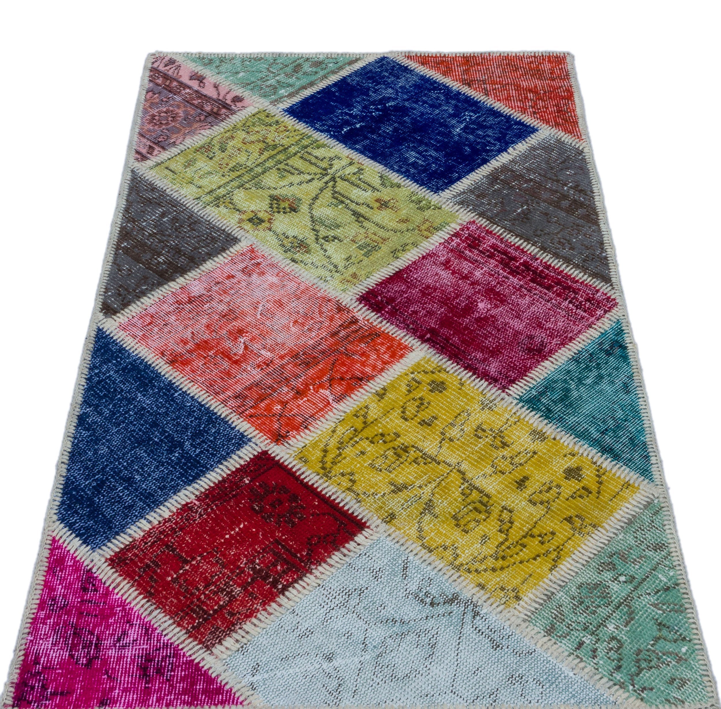 Iskece 26130 Beige Patchwork Wool Handmade Area Rug 2'7" x 4'11"