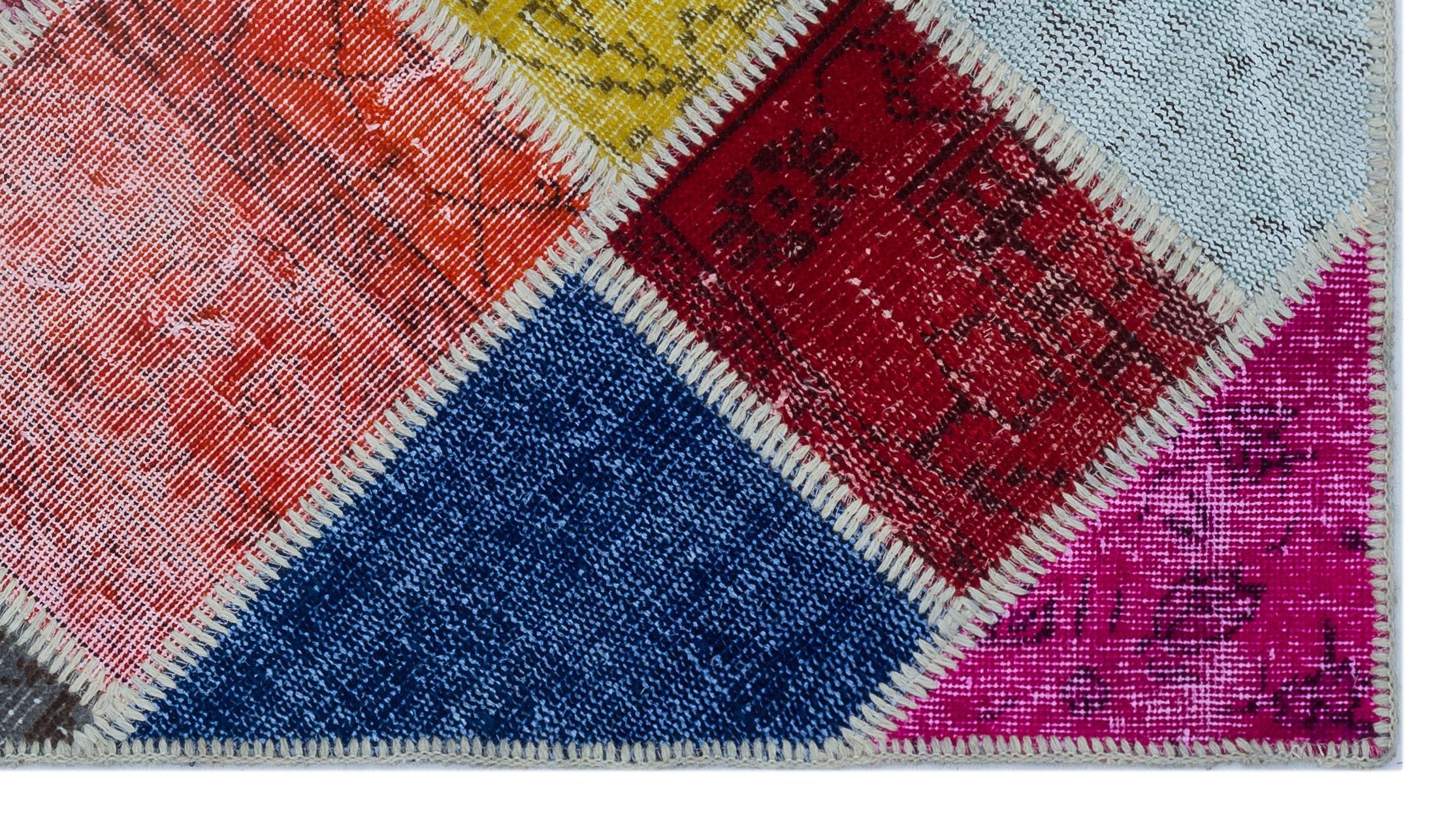Iskece 26130 Beige Patchwork Wool Handmade Area Rug 2'7" x 4'11"