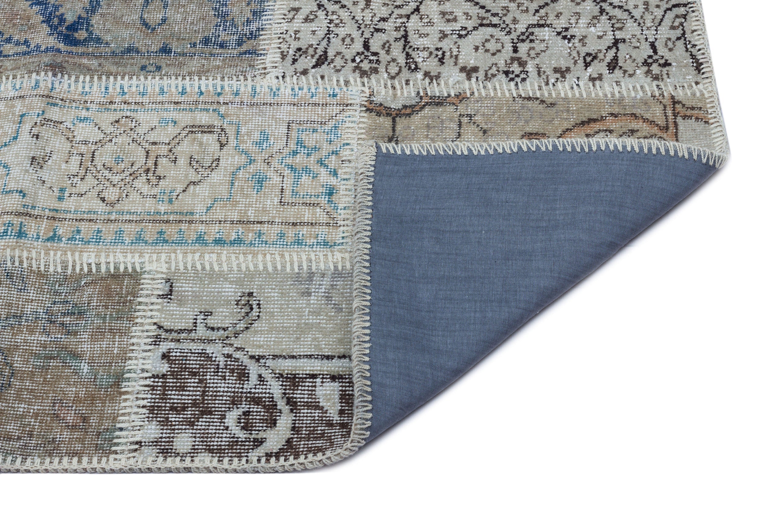 Iskece 26143 Beige Patchwork Wool Handmade Area Rug 2'7" x 4'11"