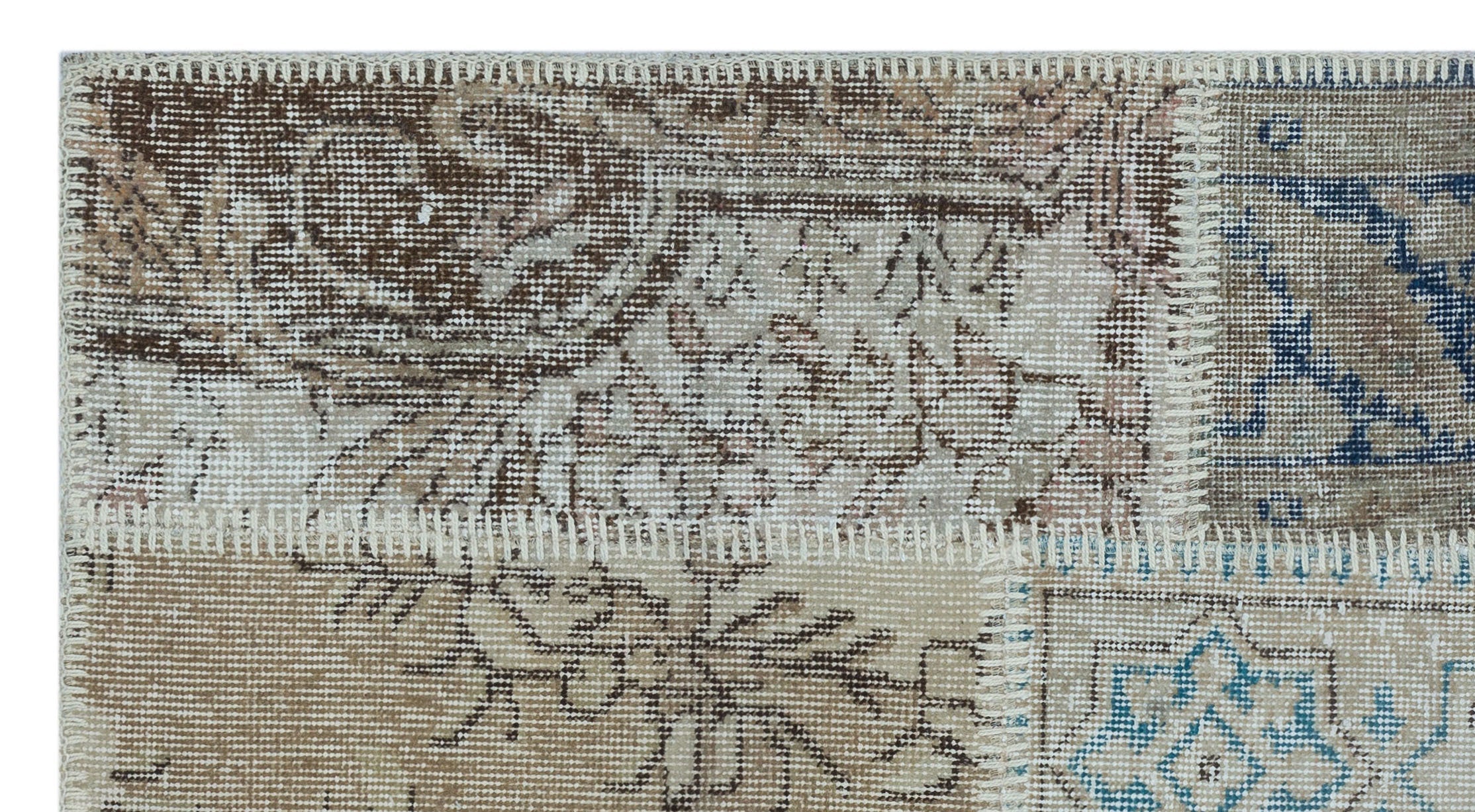 Iskece 26143 Beige Patchwork Wool Handmade Area Rug 2'7" x 4'11"