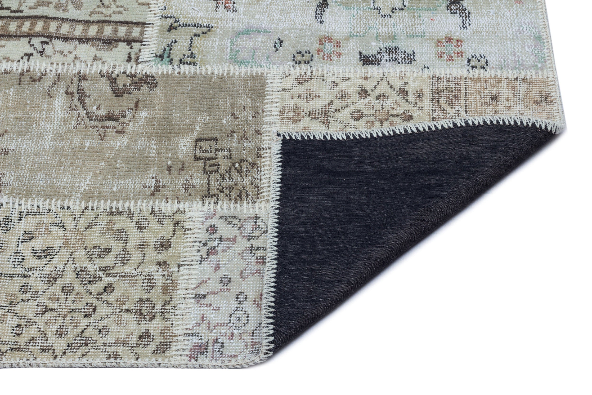 Iskece 26147 Beige Patchwork Wool Handmade Area Rug 2'7" x 4'11"