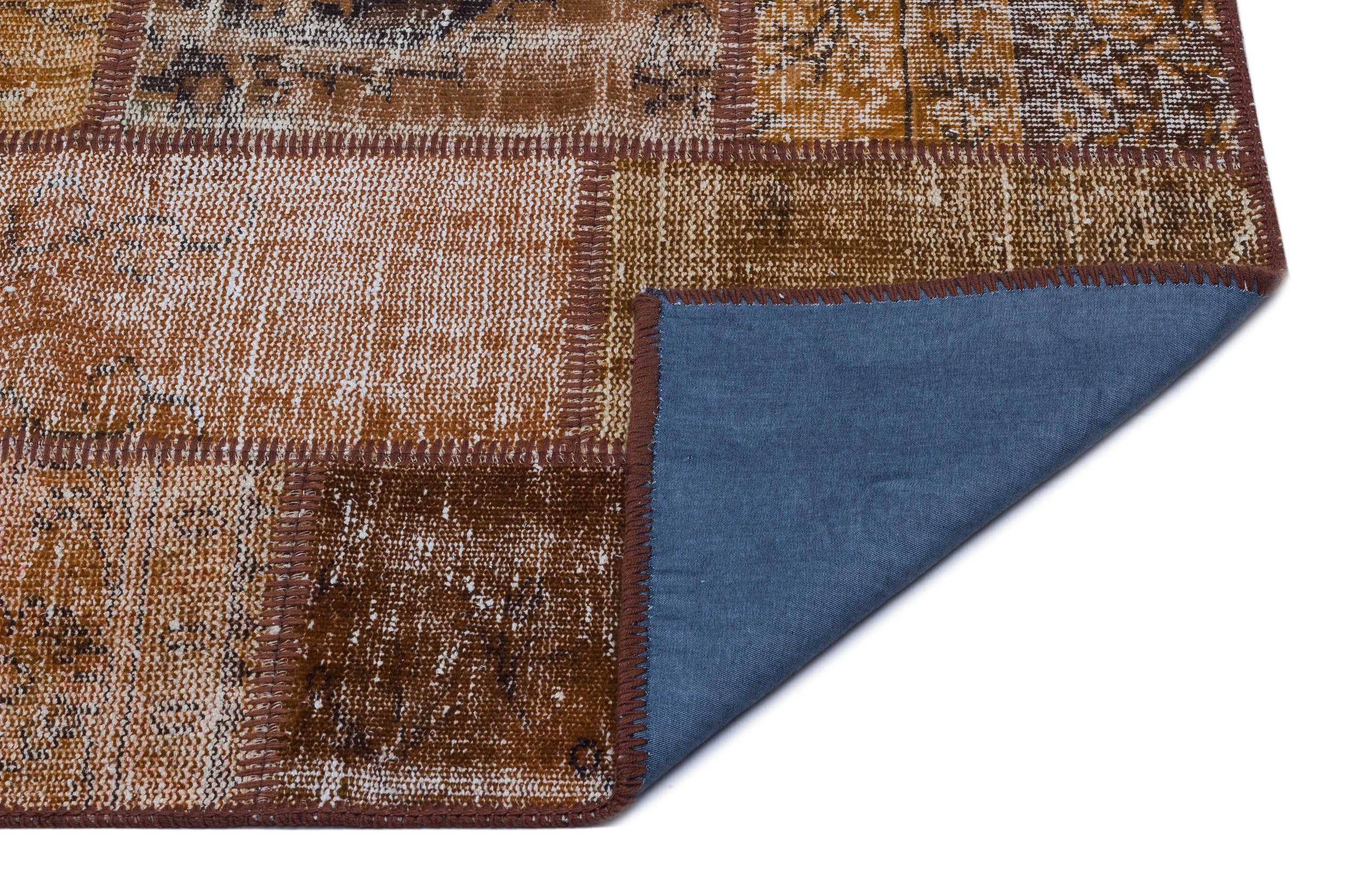 Iskece 26149 Brown Patchwork Wool Handmade Area Rug 2'7" x 4'11"