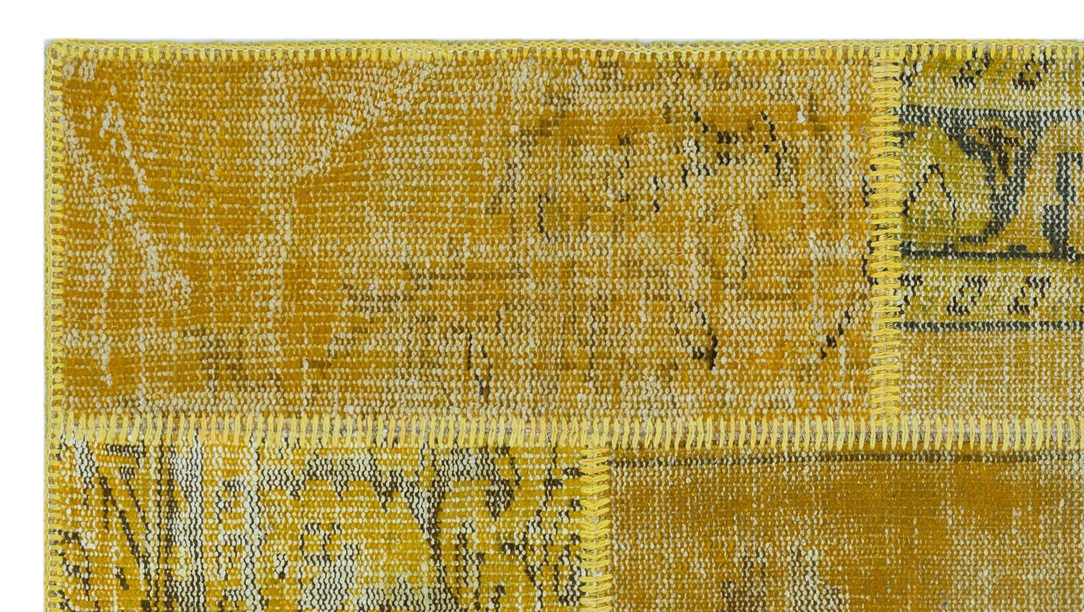 Iskece 26163 Yellow Patchwork Wool Handmade Area Rug 2'7" x 4'11"