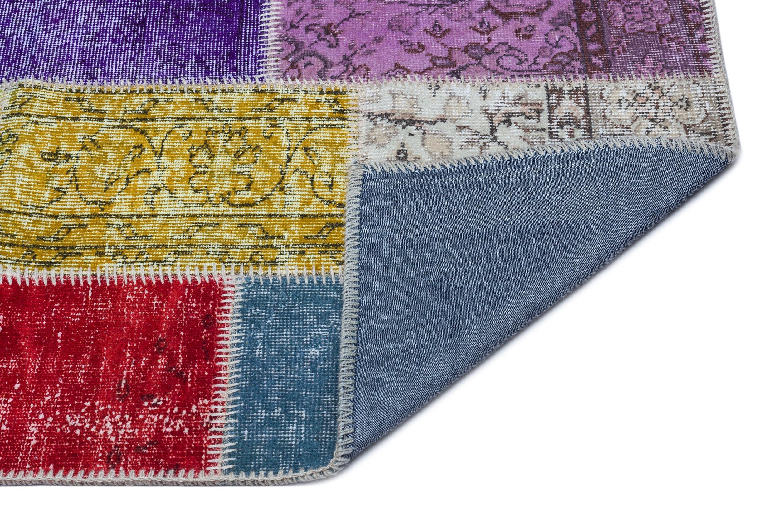 Iskece 26165 Beige Patchwork Wool Handmade Area Rug 2'7" x 4'11"