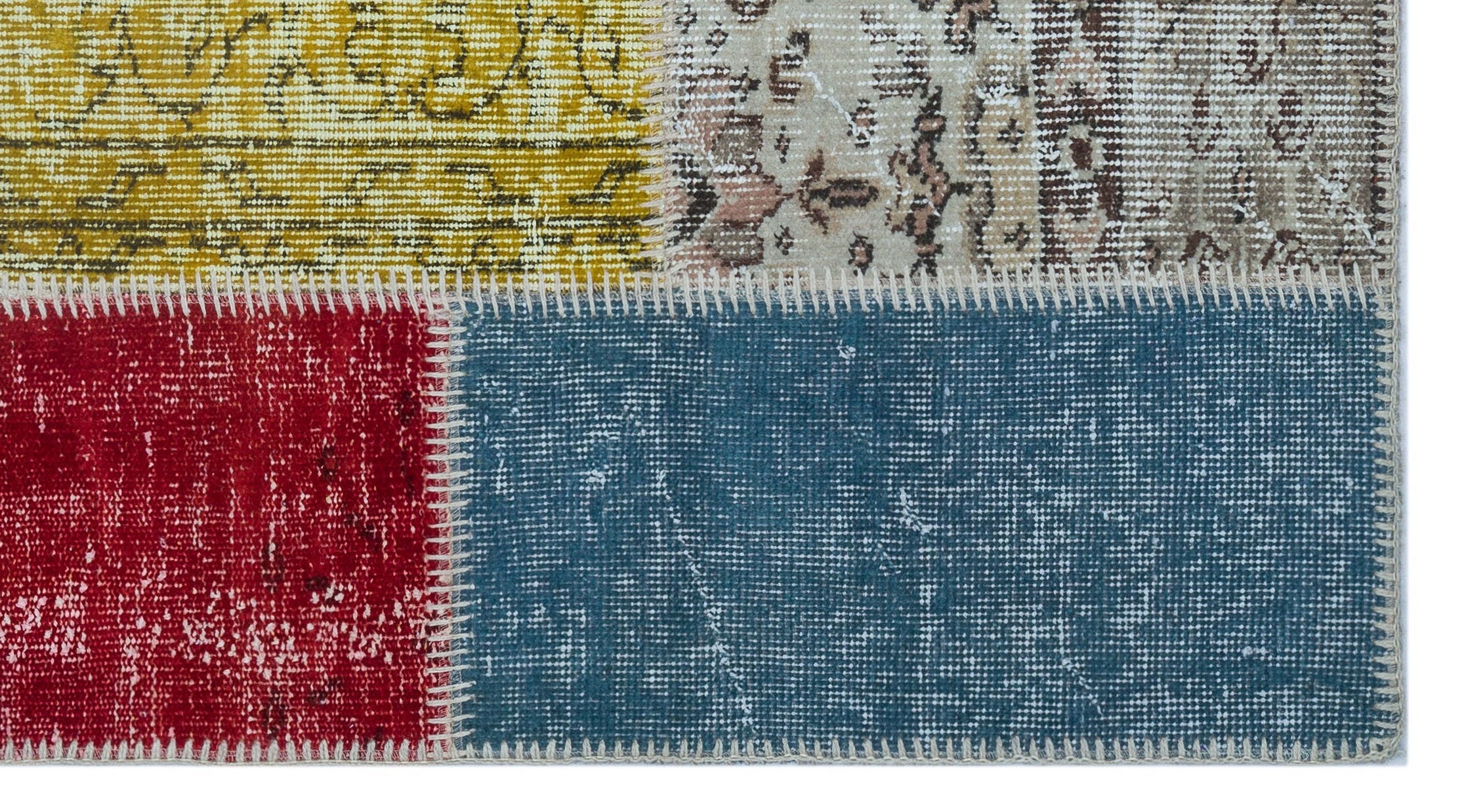 Iskece 26165 Beige Patchwork Wool Handmade Area Rug 2'7" x 4'11"