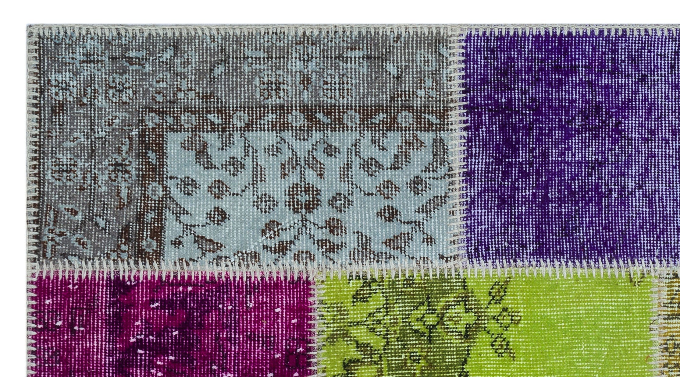 Iskece 26165 Beige Patchwork Wool Handmade Area Rug 2'7" x 4'11"