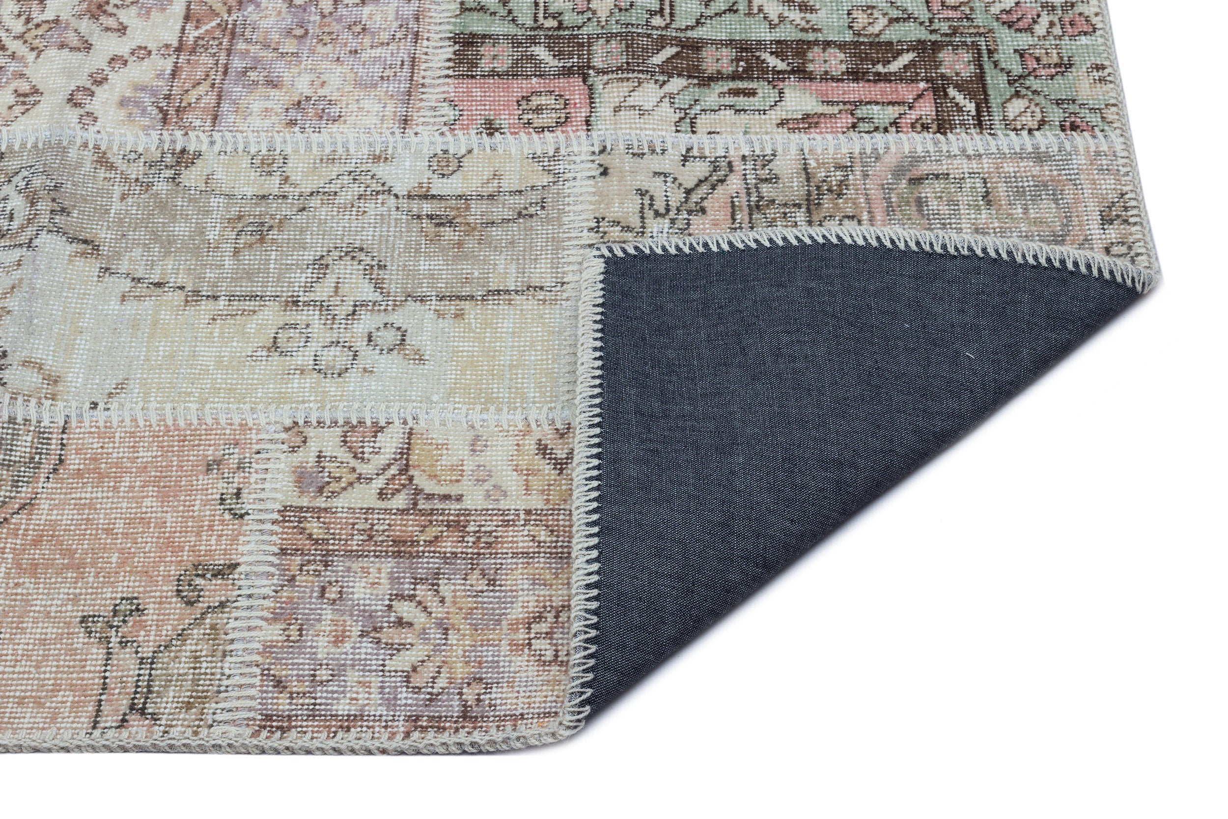 Iskece 26175 Beige Patchwork Wool Handmade Area Rug 2'7" x 4'11"