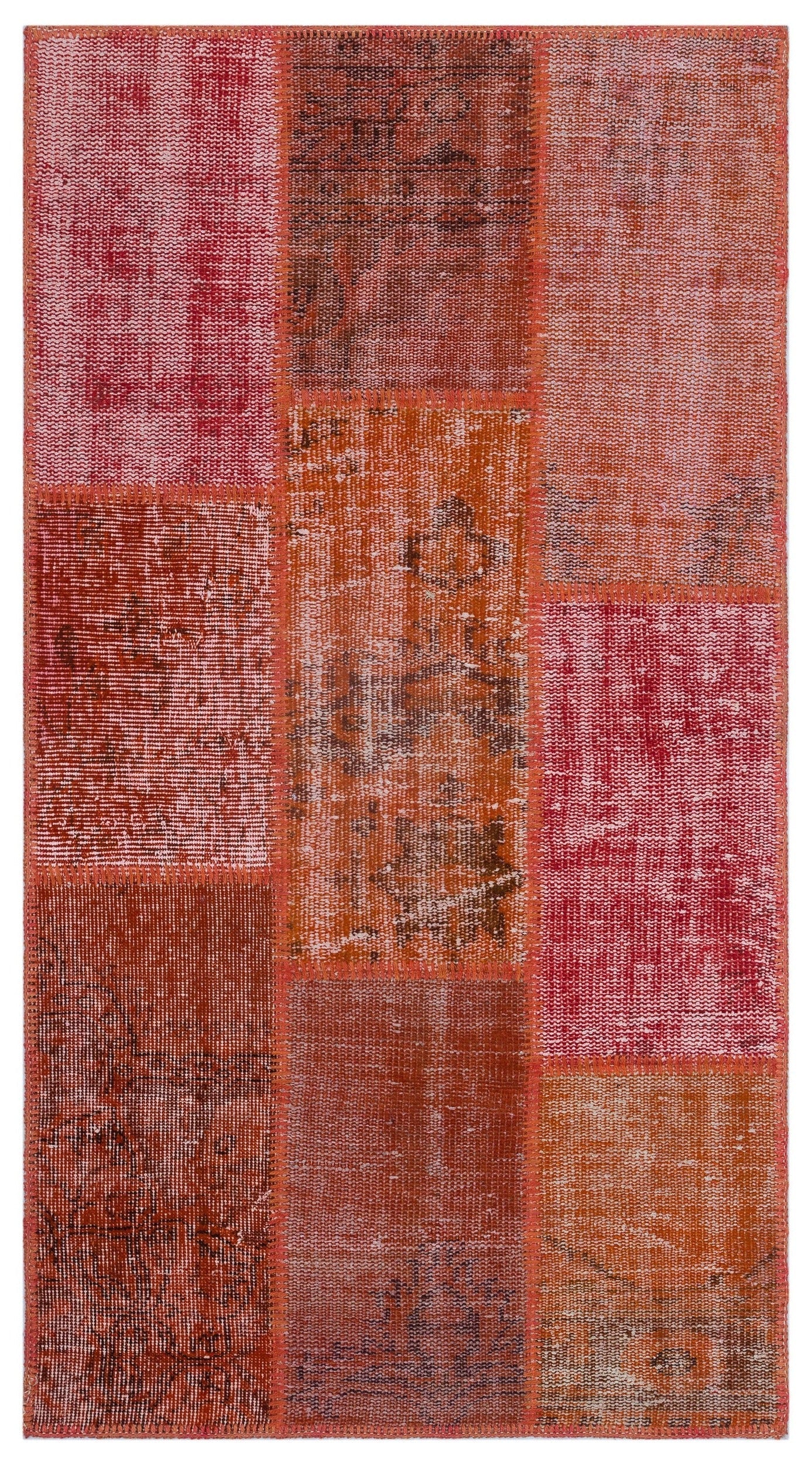 Iskece 26183 Red Patchwork Wool Handmade Area Rug 2'7" x 4'11"