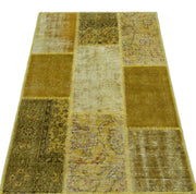 Iskece 26187 Yellow Patchwork Wool Handmade Area Rug 2'7" x 4'11"