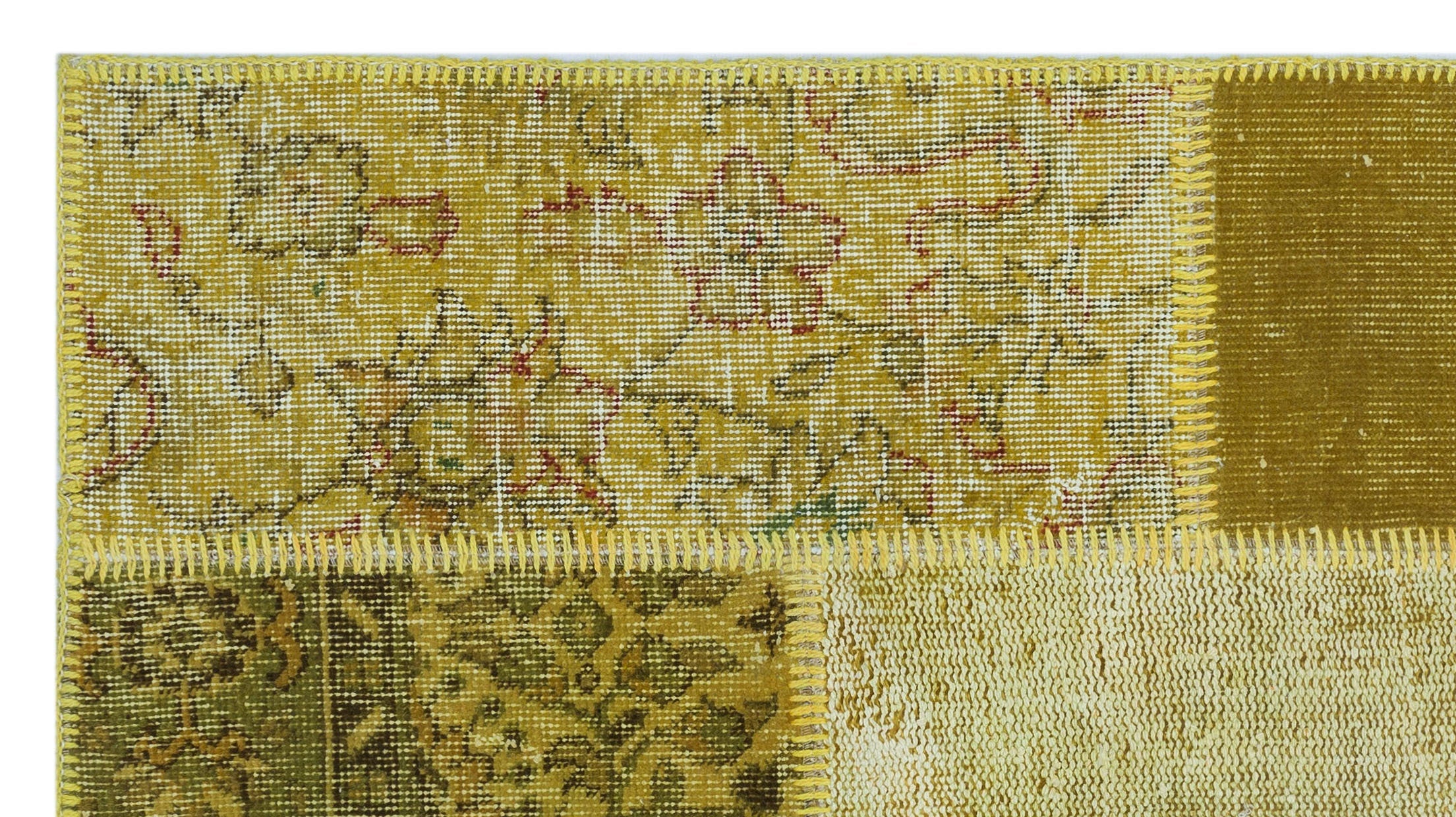Iskece 26187 Yellow Patchwork Wool Handmade Area Rug 2'7" x 4'11"