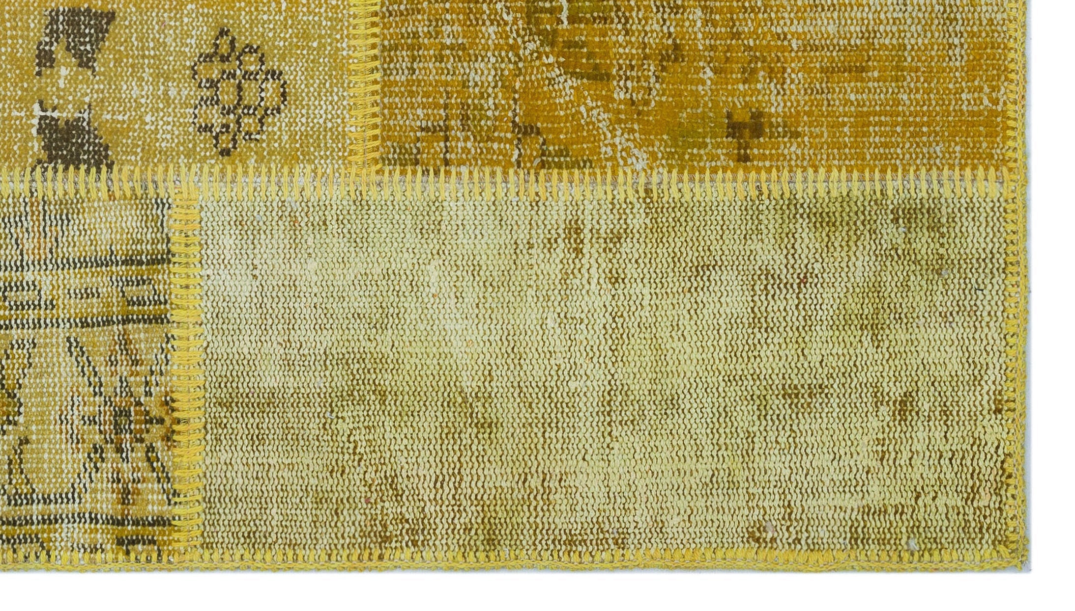 Iskece 26188 Yellow Patchwork Wool Handmade Area Rug 2'7" x 4'11"