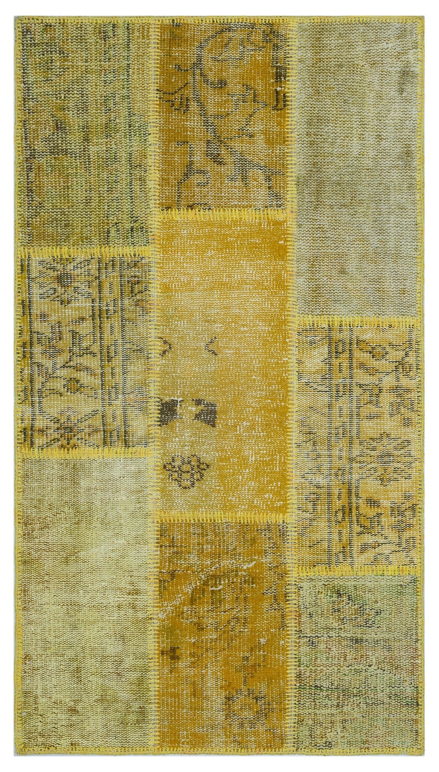 Iskece 26188 Yellow Patchwork Wool Handmade Area Rug 2'7" x 4'11"