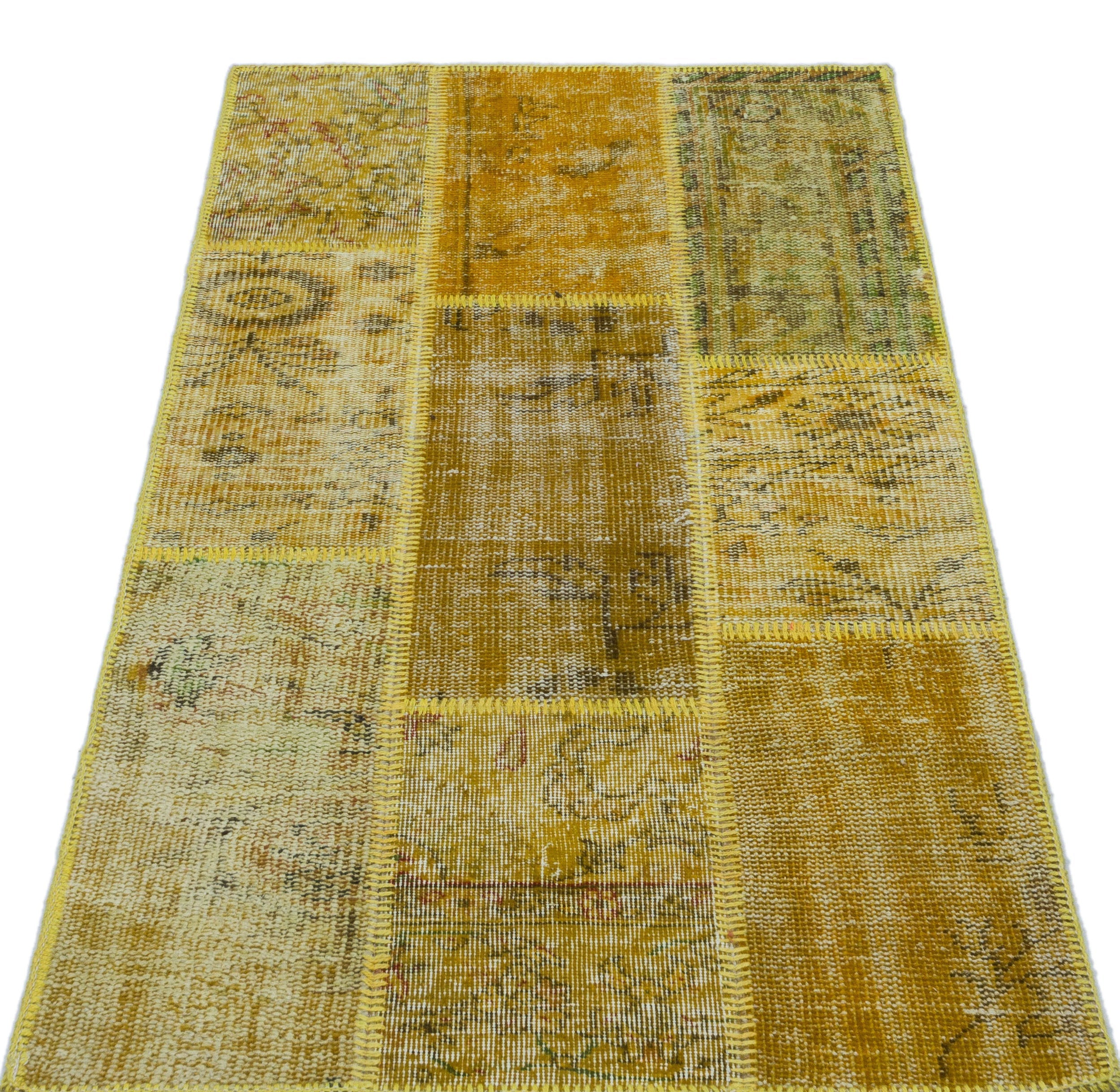 Iskece 26199 Yellow Patchwork Wool Handmade Area Rug 2'7" x 4'11"