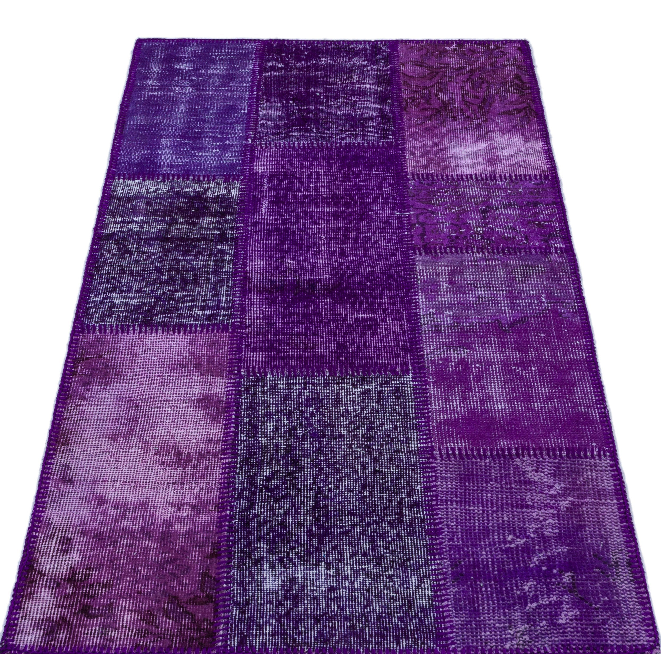 Iskece 26200 Purple Patchwork Wool Handmade Area Rug 2'7" x 4'11"