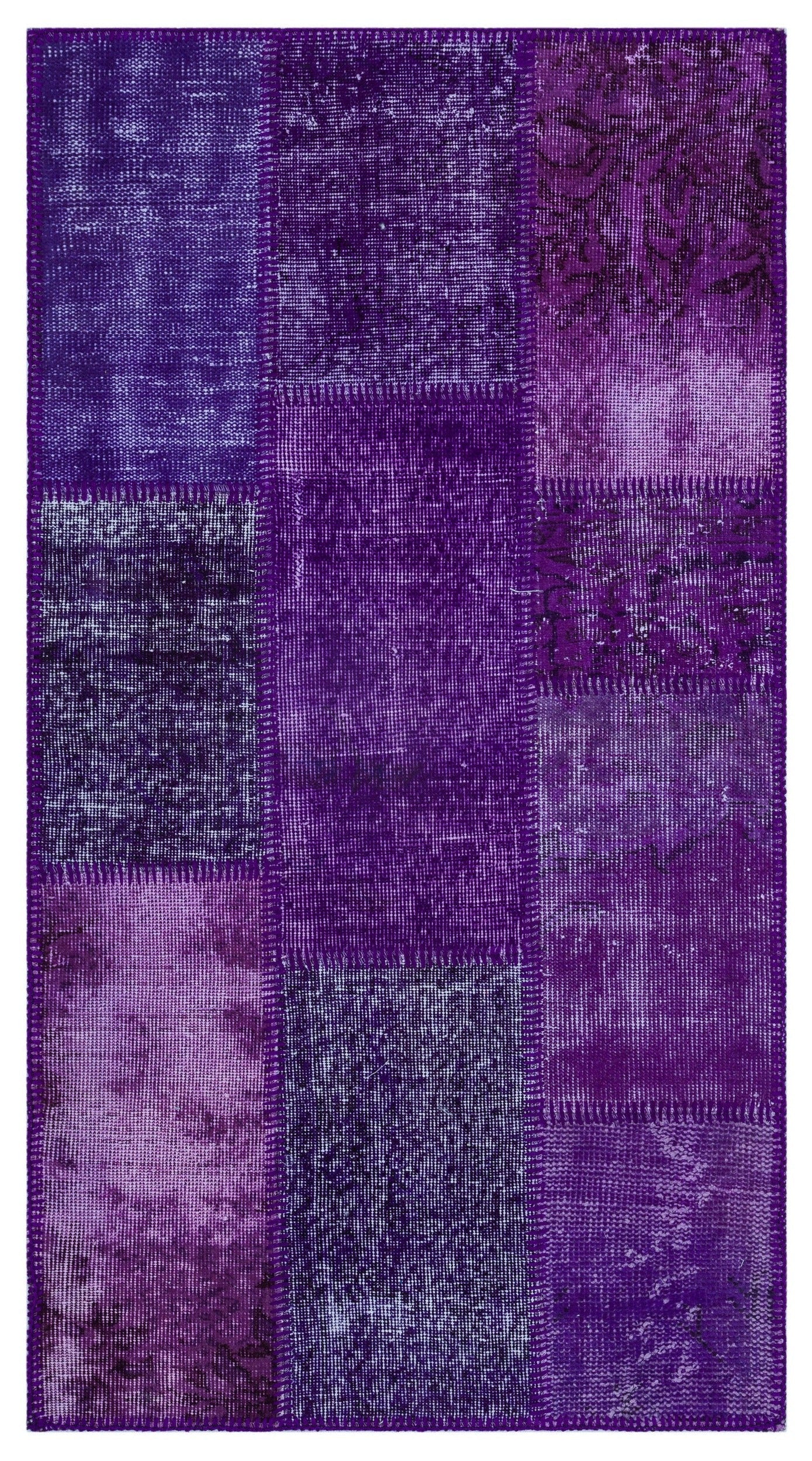 Iskece 26200 Purple Patchwork Wool Handmade Area Rug 2'7" x 4'11"