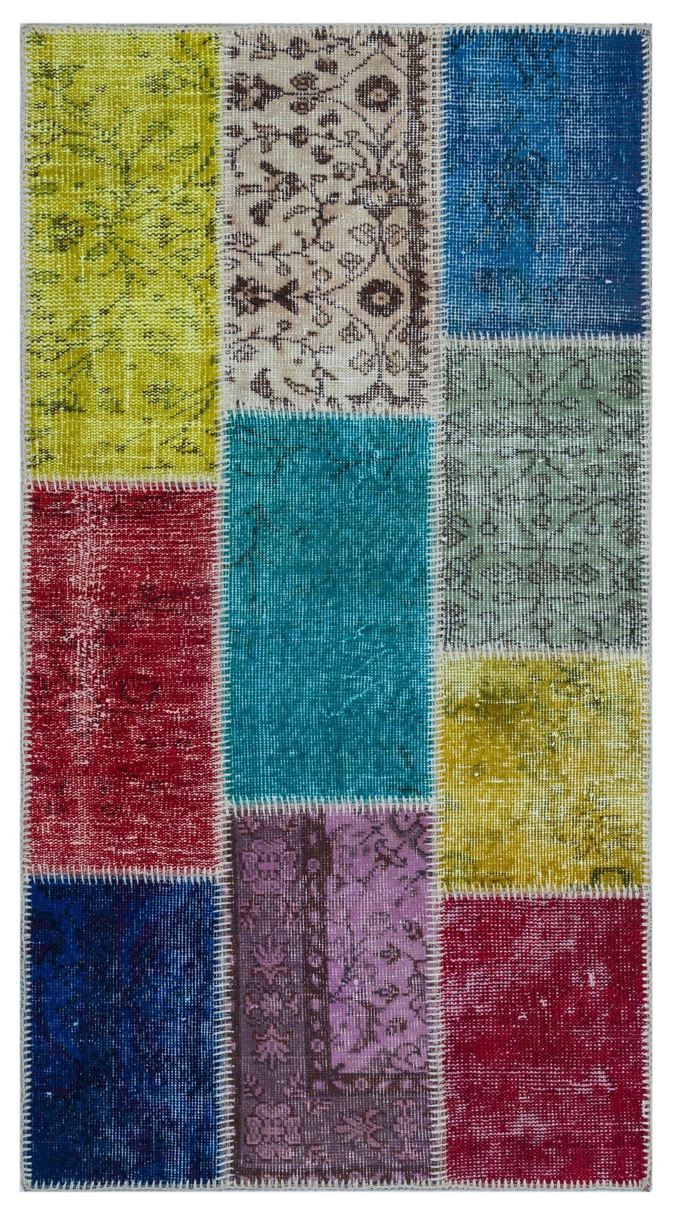 Iskece 26216 Beige Patchwork Wool Handmade Area Rug 2'7" x 4'11"