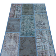 Iskece 26221 Blue Patchwork Wool Handmade Area Rug 2'7" x 4'11"