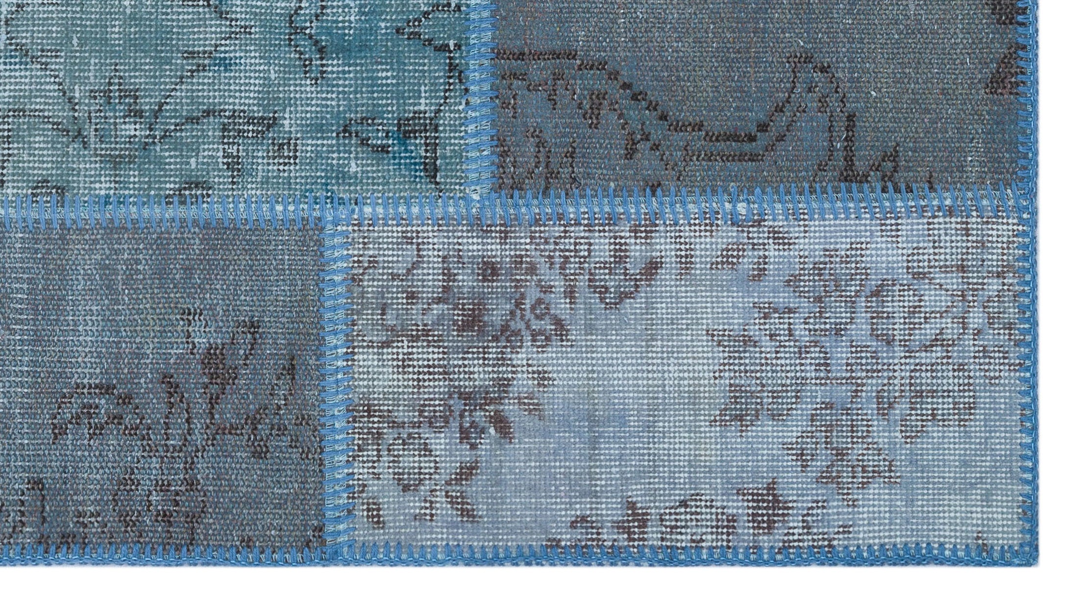 Iskece 26221 Blue Patchwork Wool Handmade Area Rug 2'7" x 4'11"