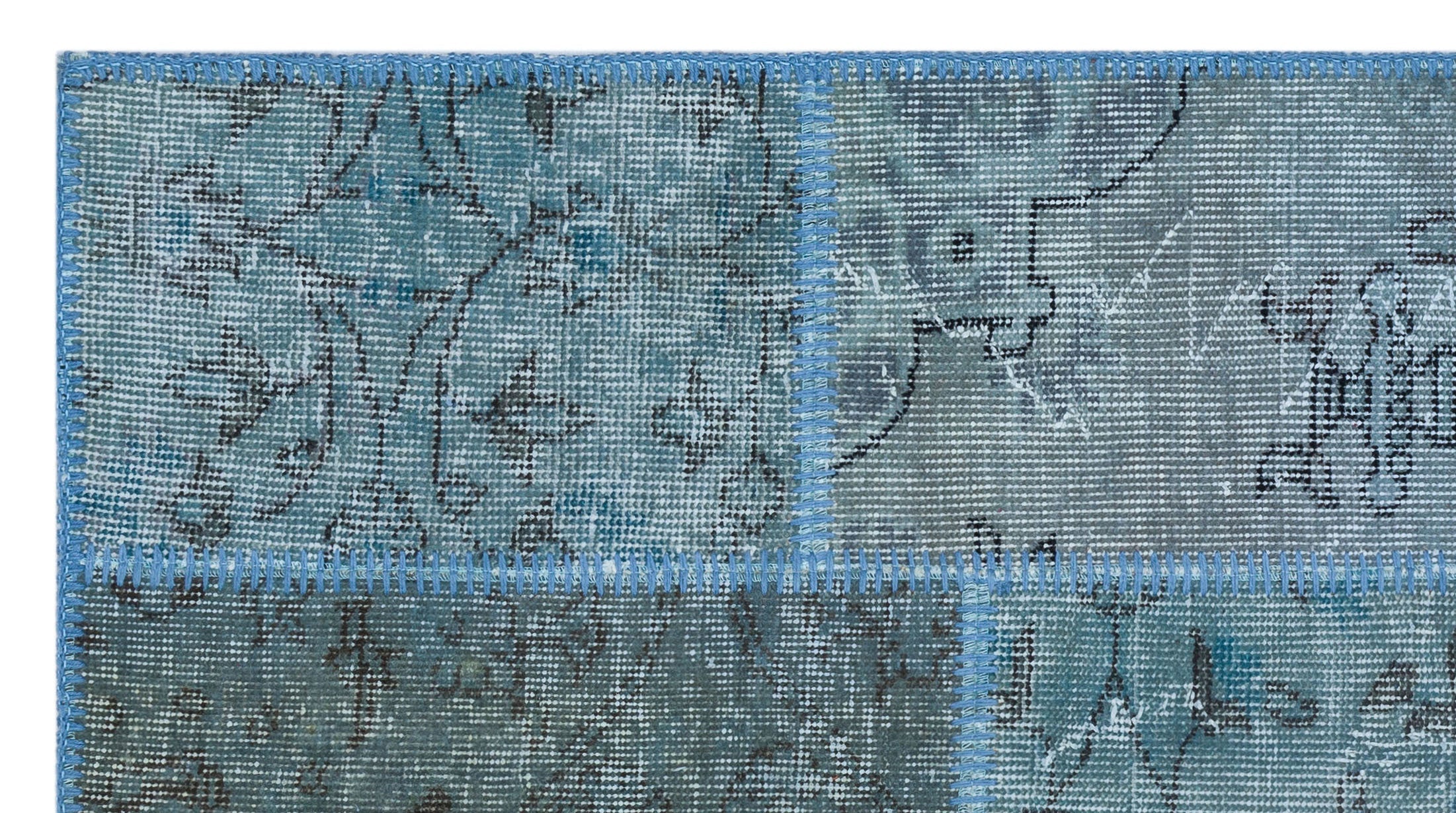 Iskece 26221 Blue Patchwork Wool Handmade Area Rug 2'7" x 4'11"