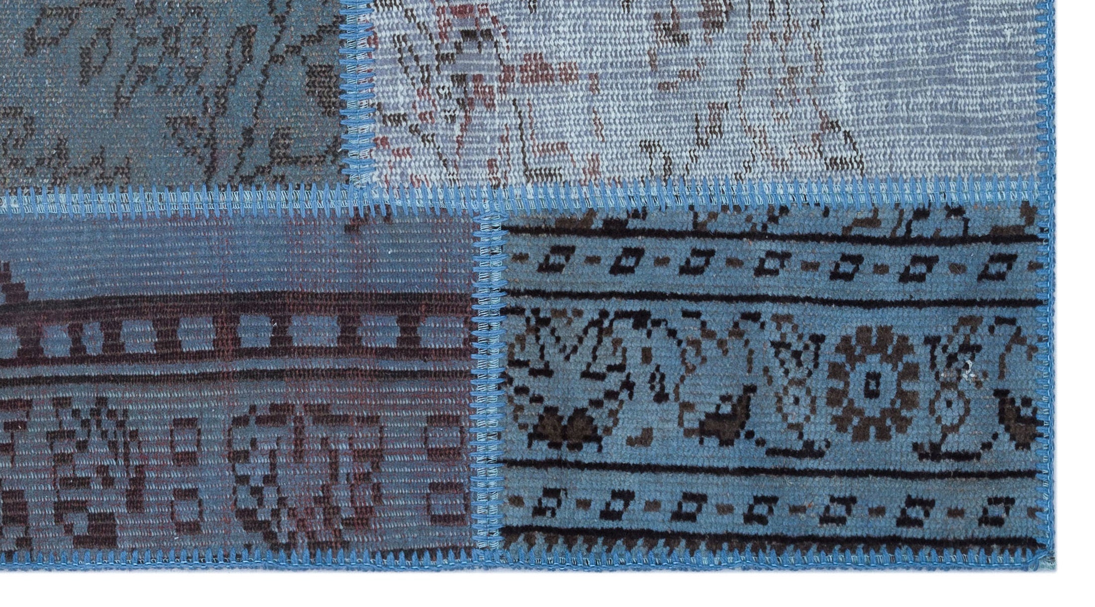 Iskece 26226 Blue Patchwork Wool Handmade Area Rug 2'7" x 4'11"