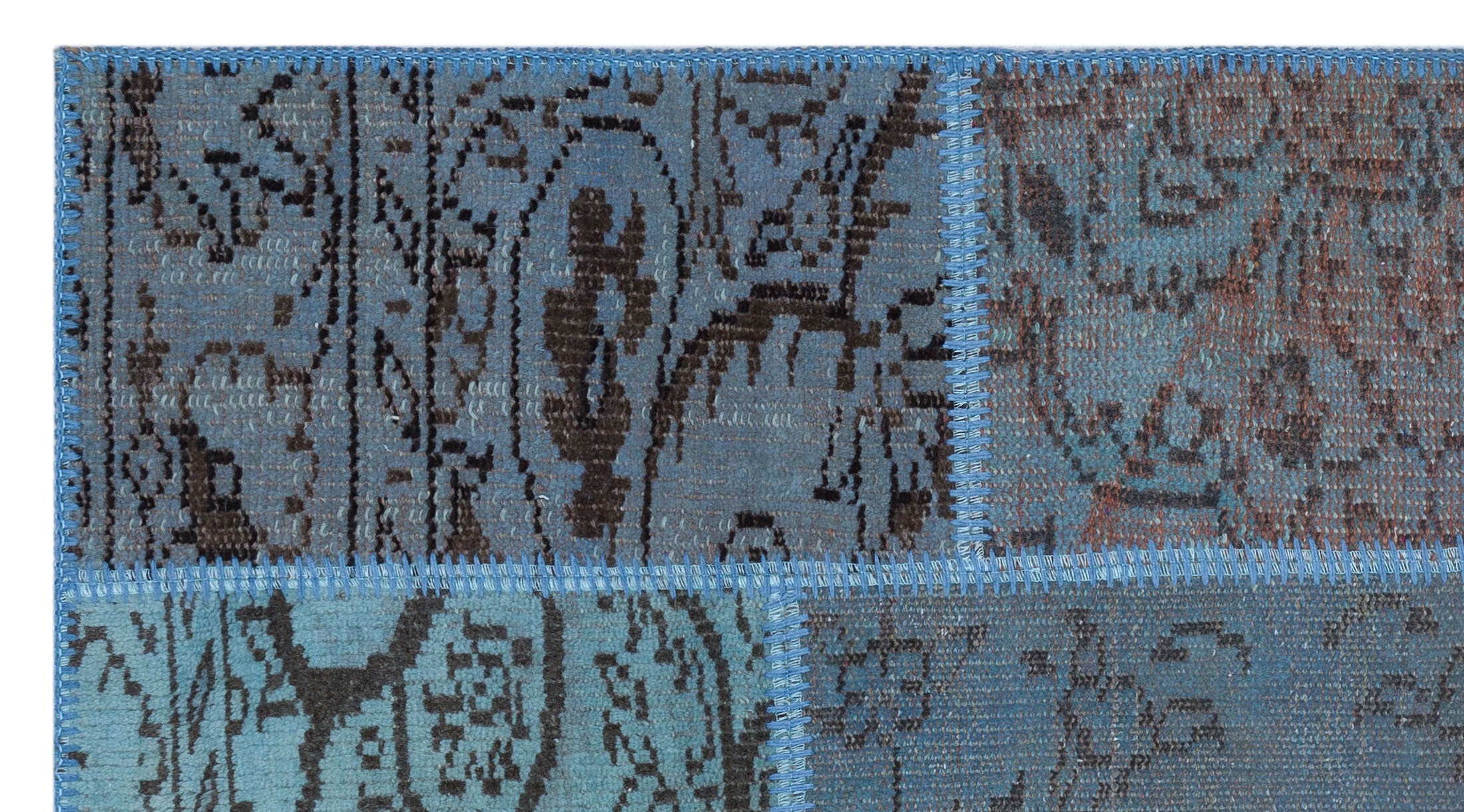 Iskece 26226 Blue Patchwork Wool Handmade Area Rug 2'7" x 4'11"