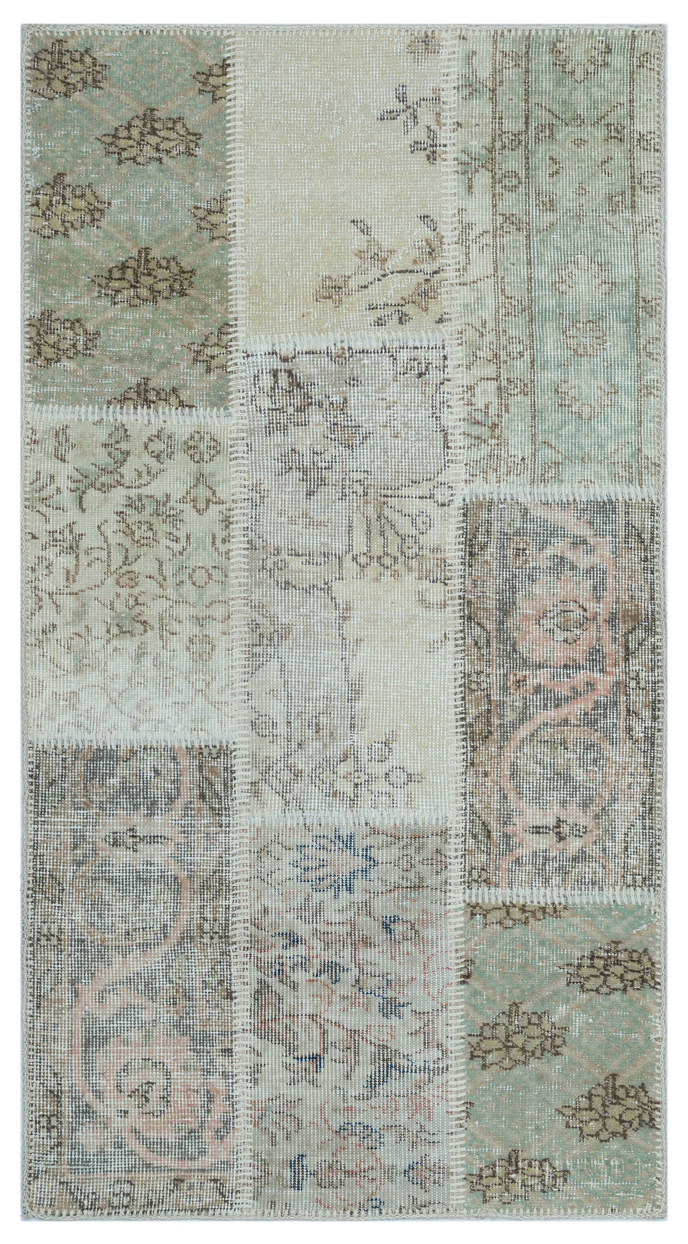Iskece 26231 Beige Patchwork Wool Handmade Area Rug 2'7" x 4'11"