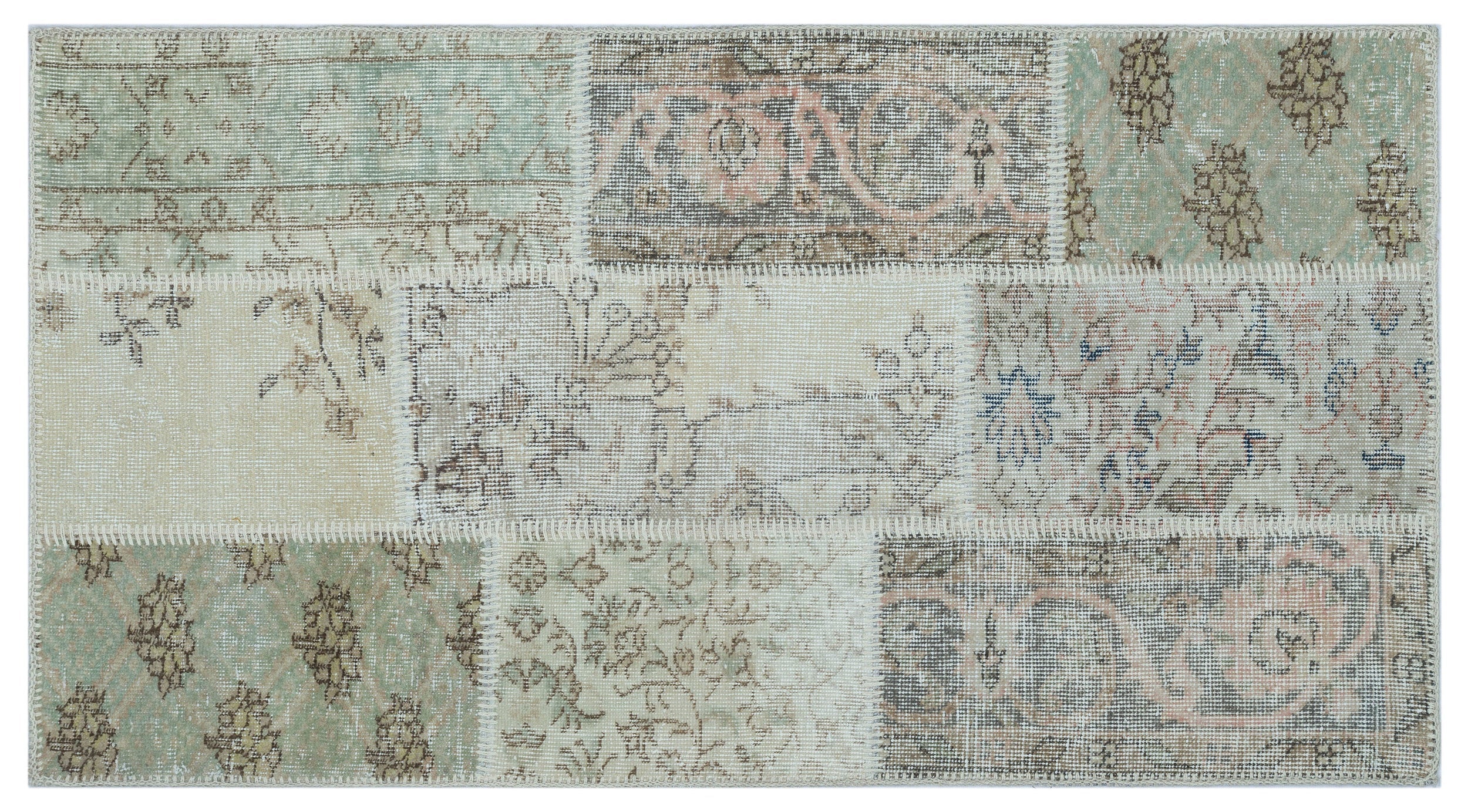 Iskece 26231 Beige Patchwork Wool Handmade Area Rug 2'7" x 4'11"