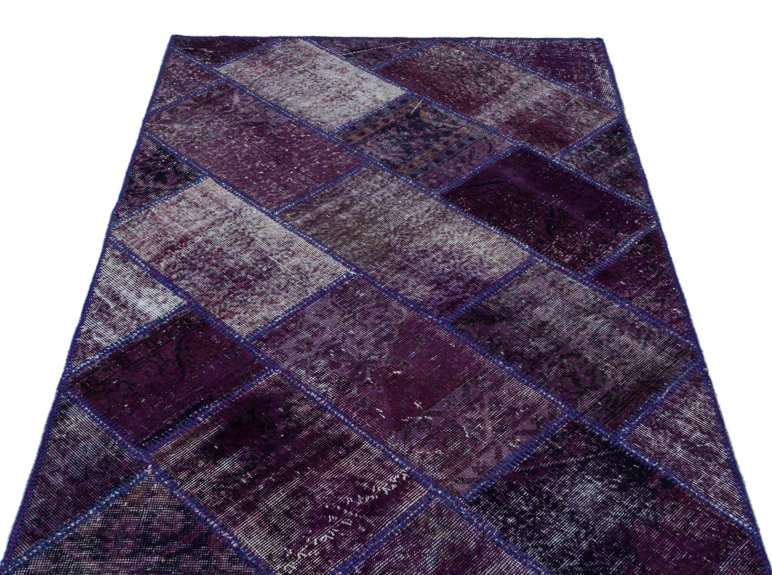 Iskece 26251 Purple Patchwork Wool Handmade Area Rug 3'11" x 5'11"