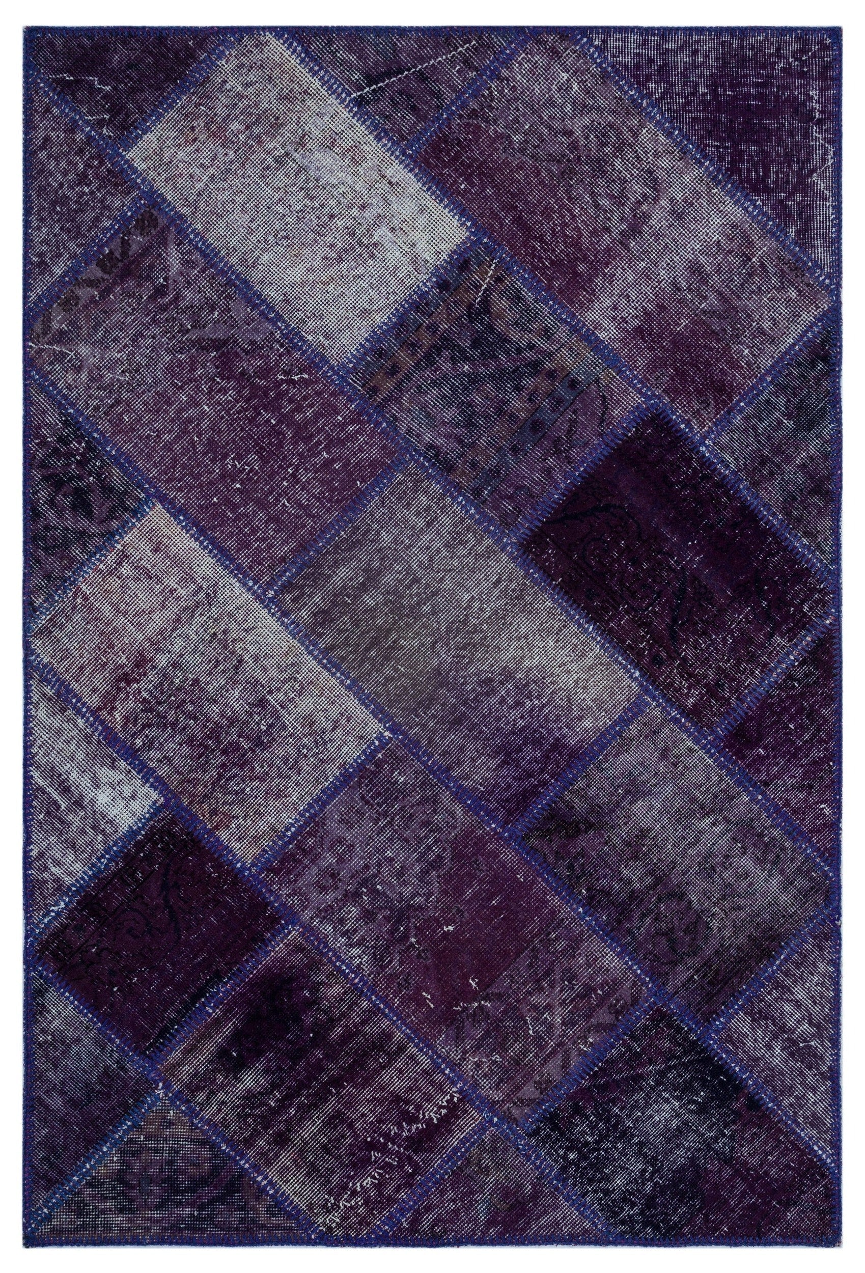 Iskece 26251 Purple Patchwork Wool Handmade Area Rug 3'11" x 5'11"