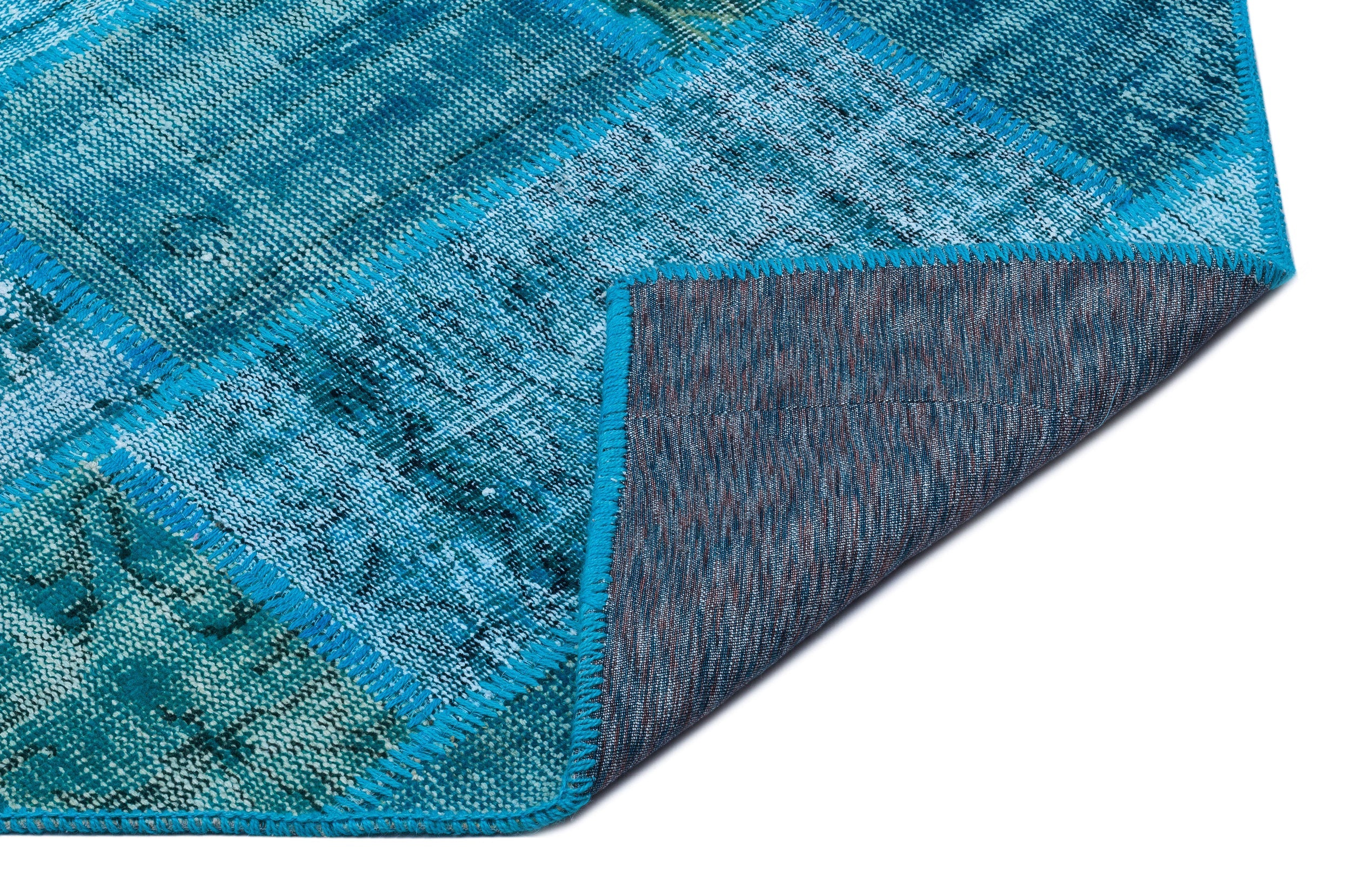Iskece 26252 Turquoise Patchwork Wool Handmade Area Rug 3'11" x 5'11"