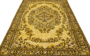 Purplea Yellow Vintage Wool Handmade Area Rug 5'7" x 9'7"