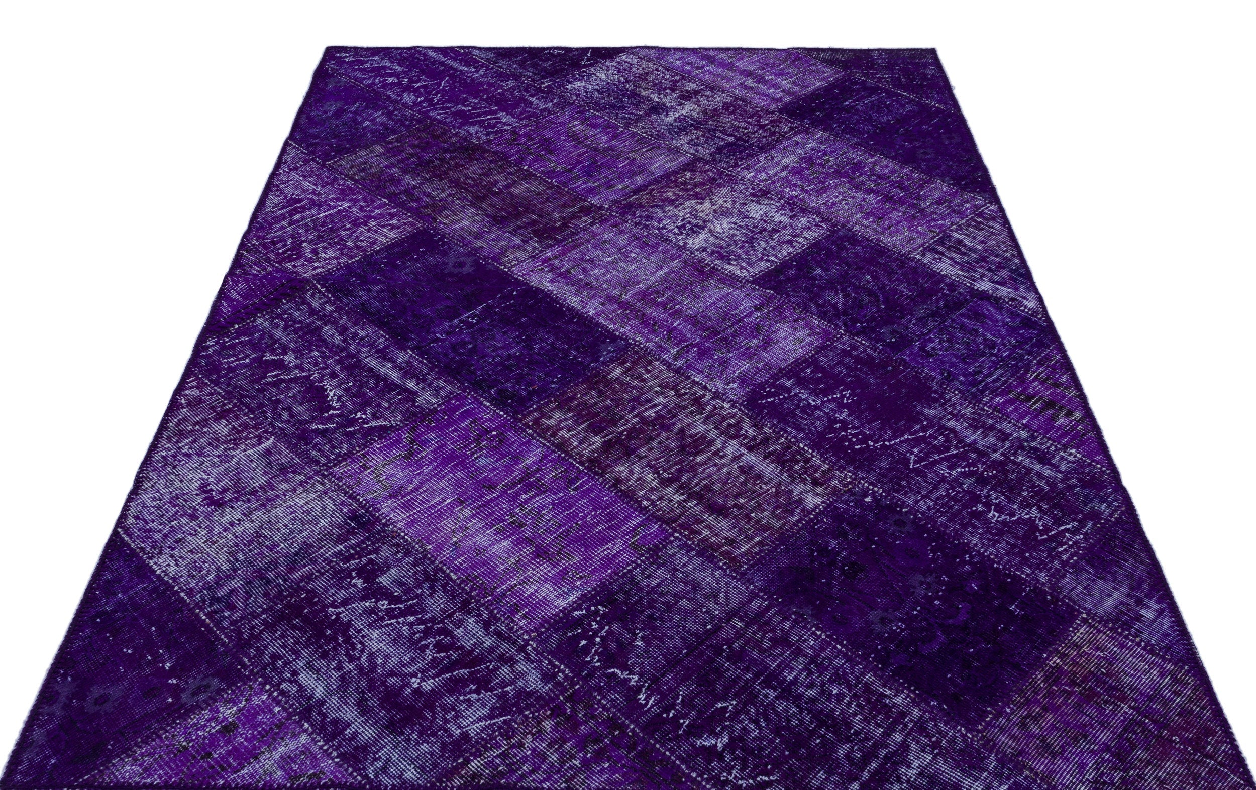 Iskece 26292 Purple Patchwork Wool Handmade Area Rug 5'3" x 7'7"