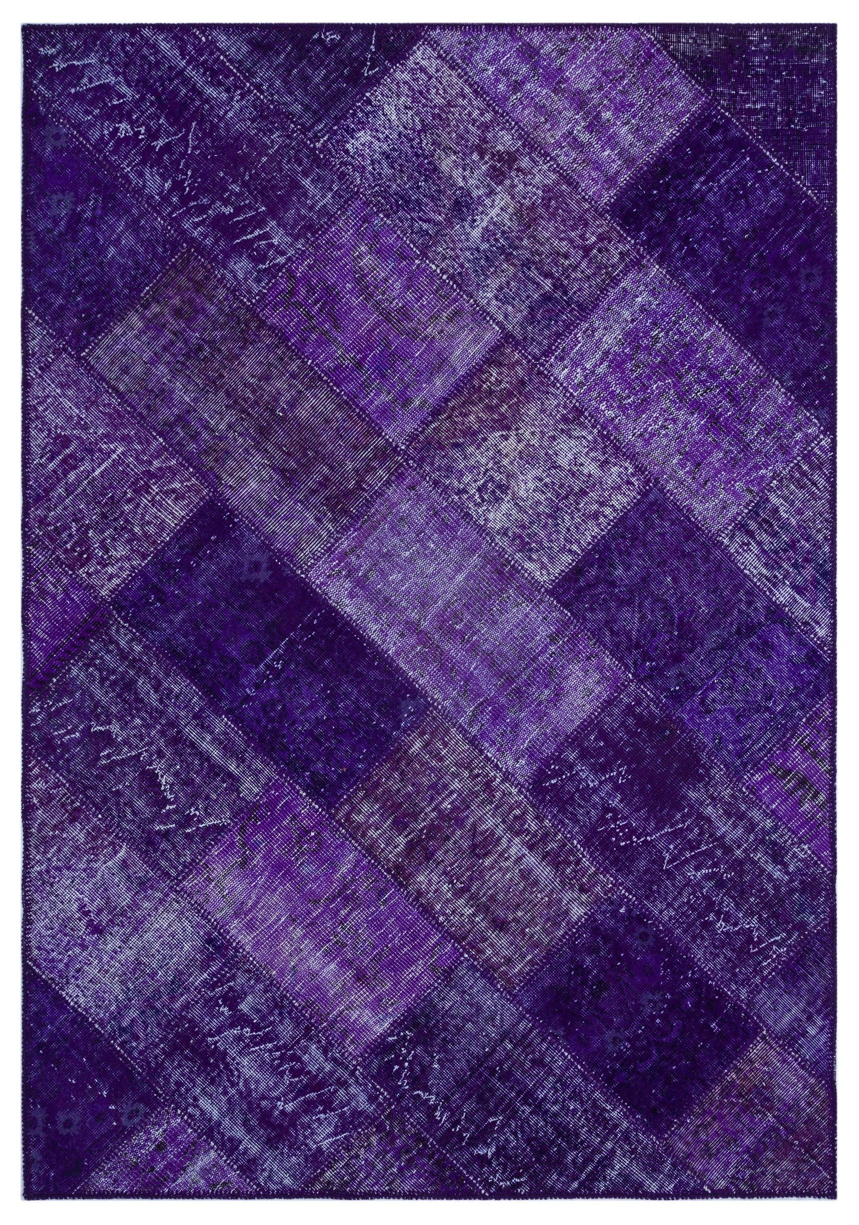 Iskece 26292 Purple Patchwork Wool Handmade Area Rug 5'3" x 7'7"