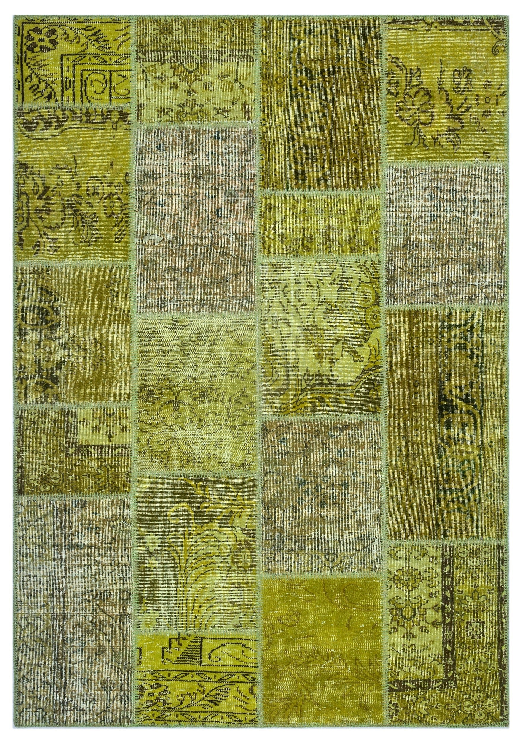 Iskece 26295 Yellow Vintage Wool Handmade Area Rug 5'3" x 7'7"