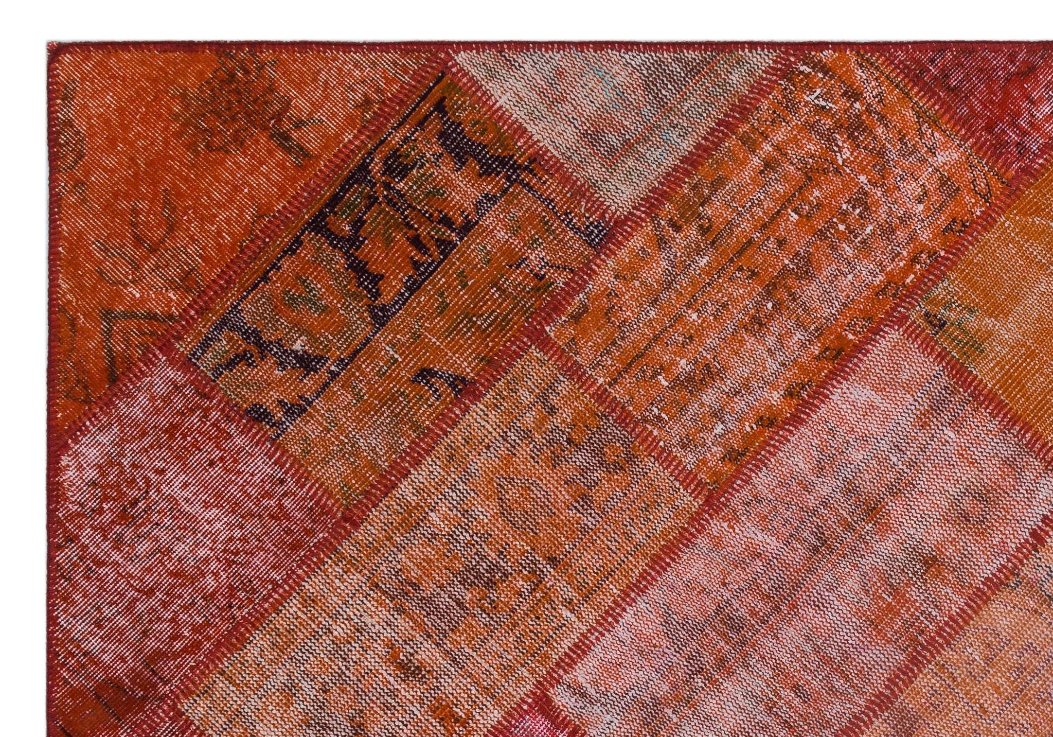Iskece 26296 Red Patchwork Wool Handmade Area Rug 5'3" x 7'7"