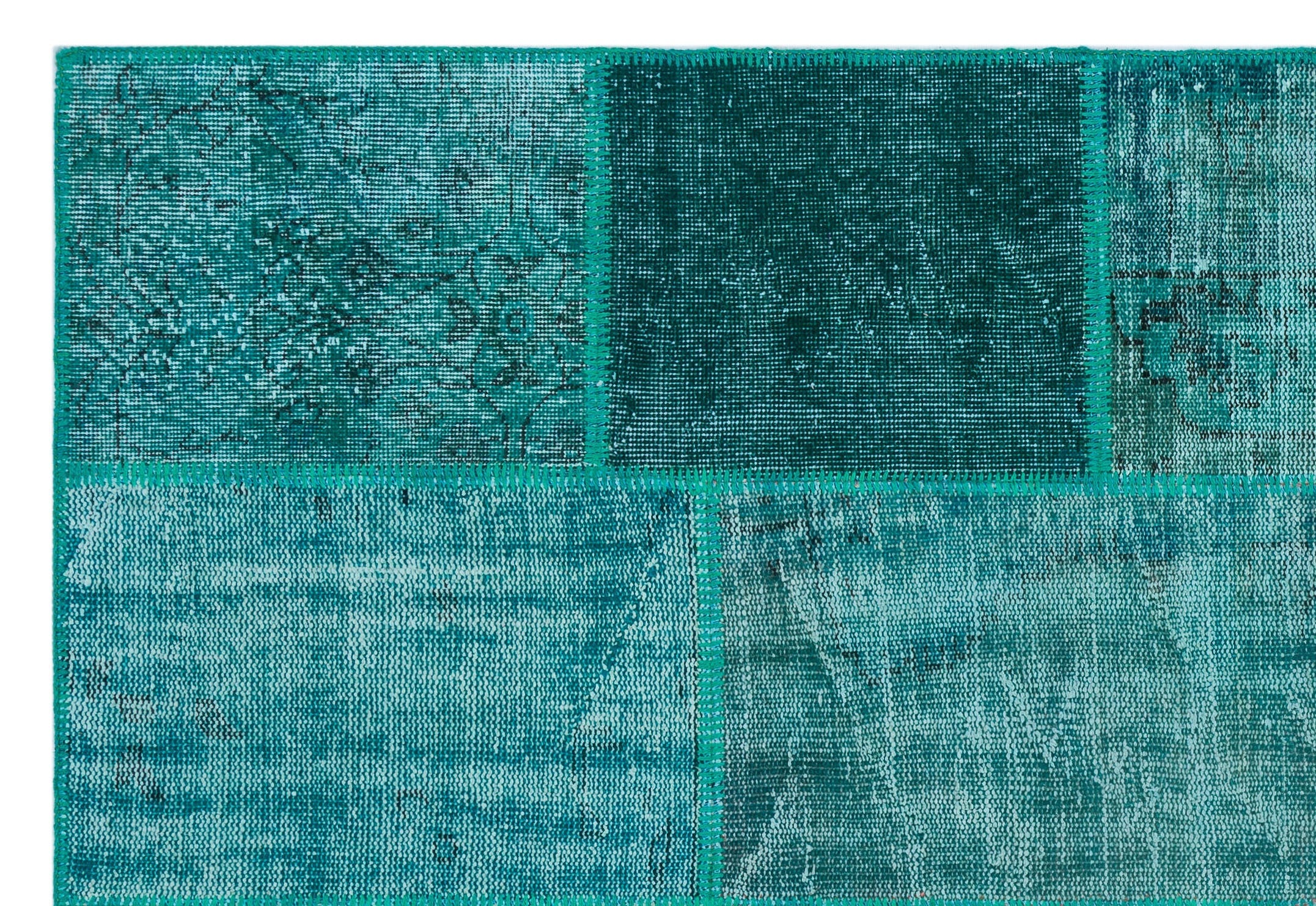 Iskece 26297 Turquoise Patchwork Wool Handmade Area Rug 5'3" x 7'7"