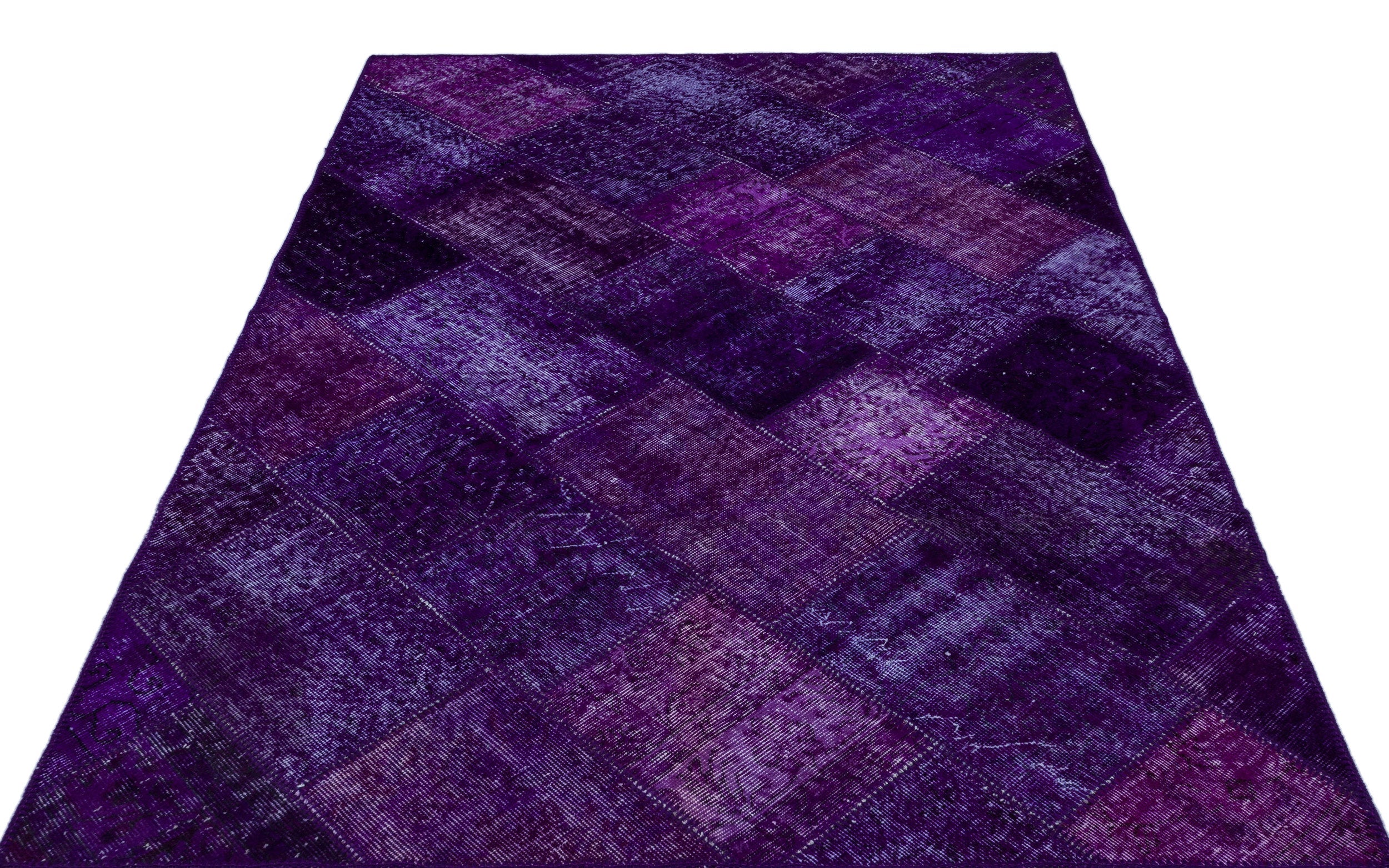 Iskece 26316 Purple Patchwork Wool Handmade Area Rug 5'3" x 7'7"