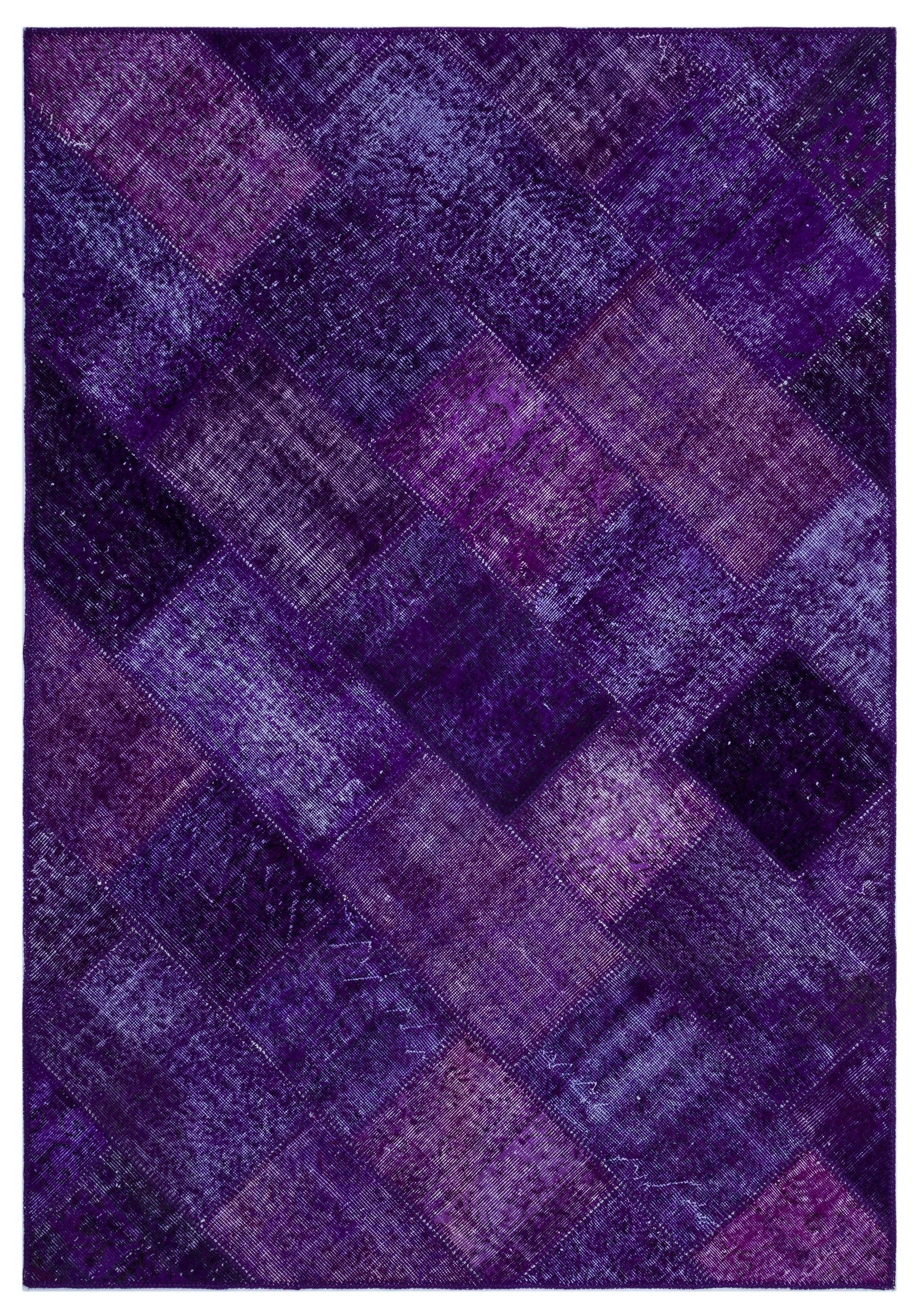Iskece 26316 Purple Patchwork Wool Handmade Area Rug 5'3" x 7'7"