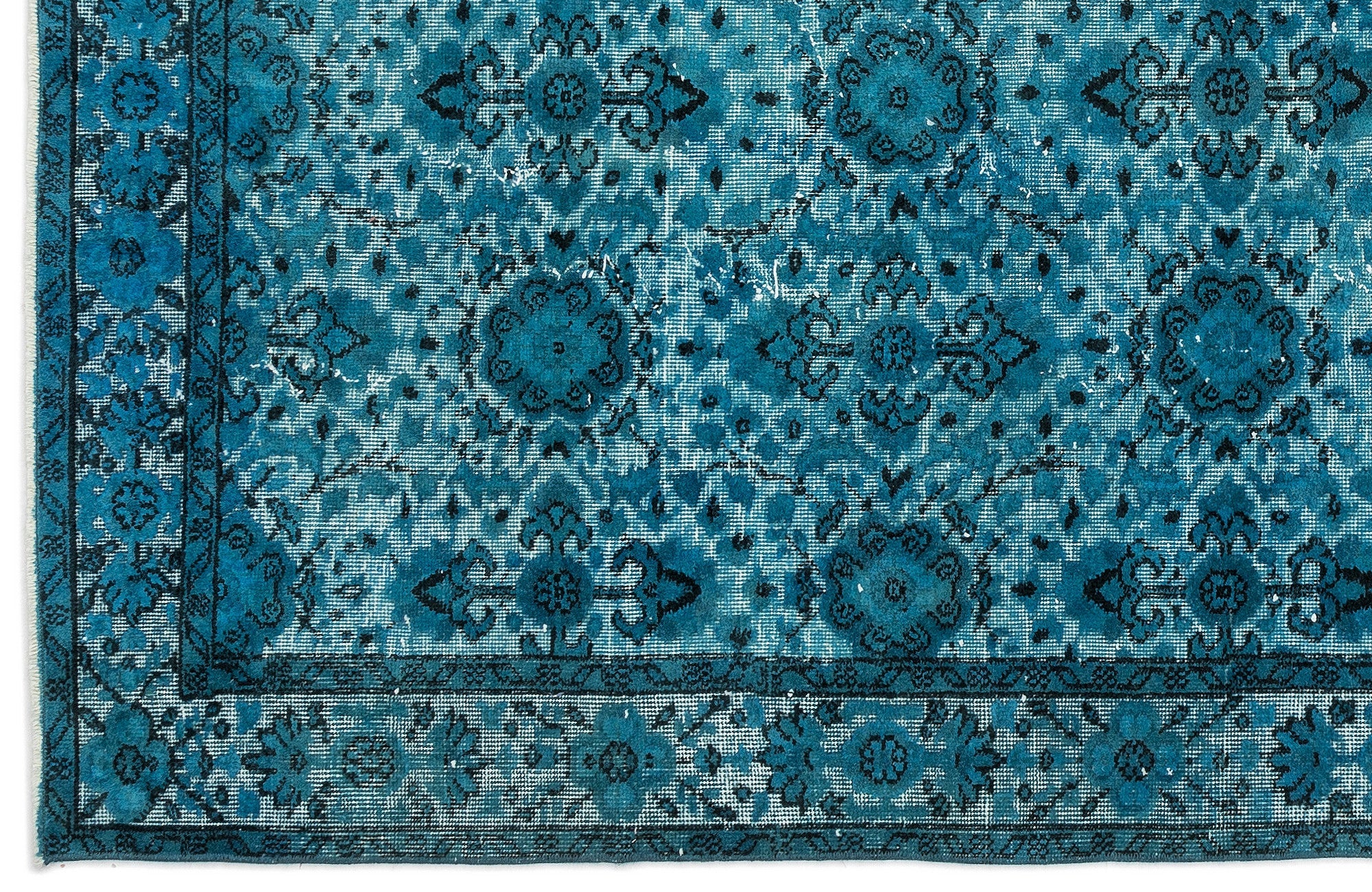 Purplea Turquoise Vintage Wool Handmade Area Rug 4'7" x 9'9"