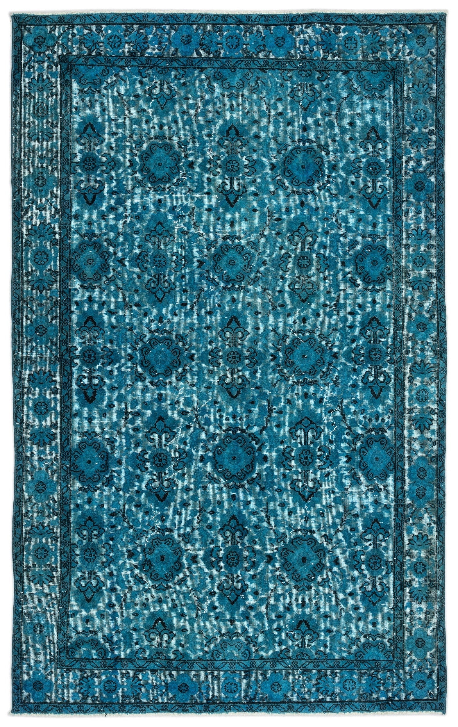 Purplea Turquoise Vintage Wool Handmade Area Rug 4'7" x 9'9"